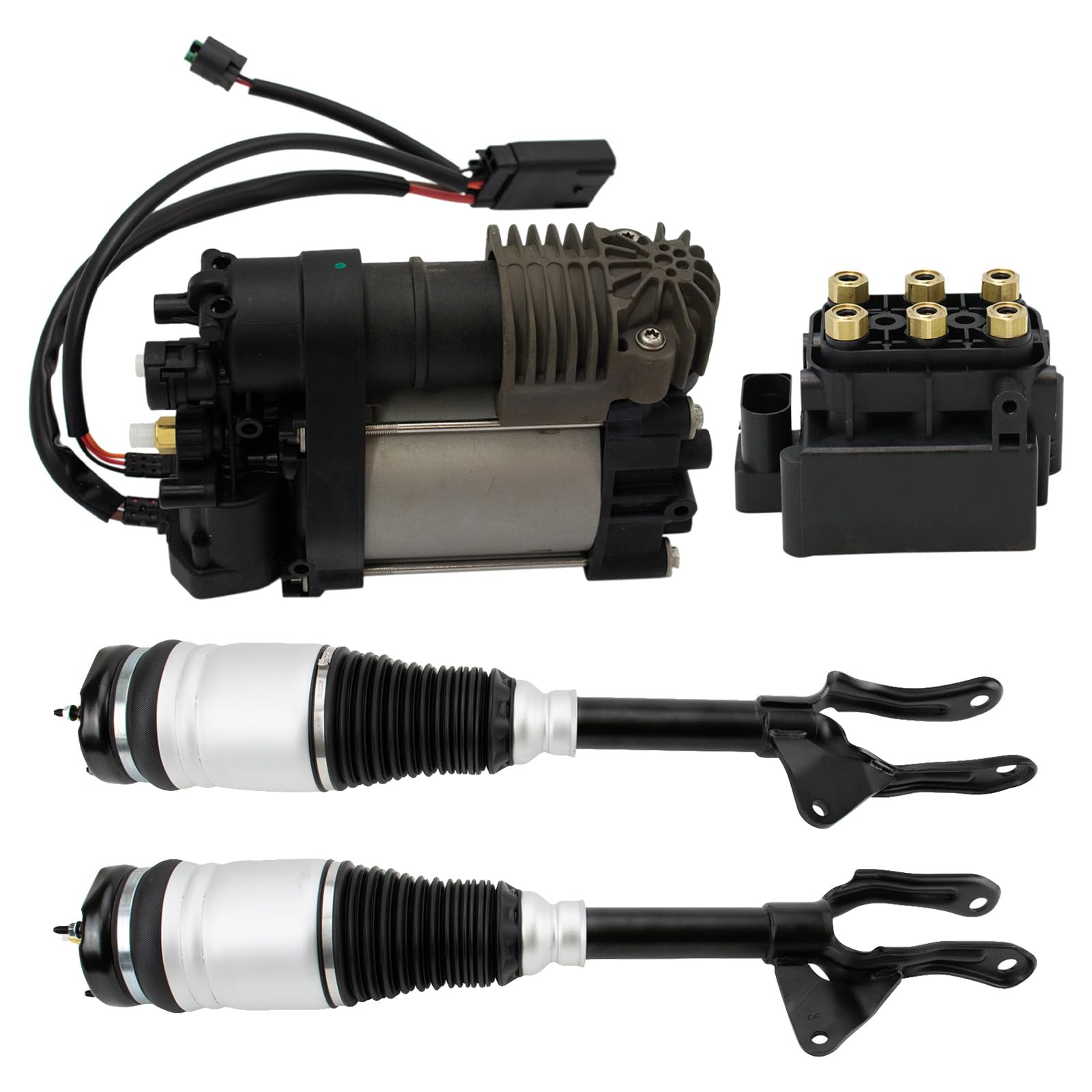 TRQ Front Air Suspension Kit - Compatible with 2016-2021 Jeep Grand Cherokee & 2022 Grand Cherokee WK | Air Ride Suspension Compressor, Shock & Valve Block | Off-Roading & Towing Upgrade