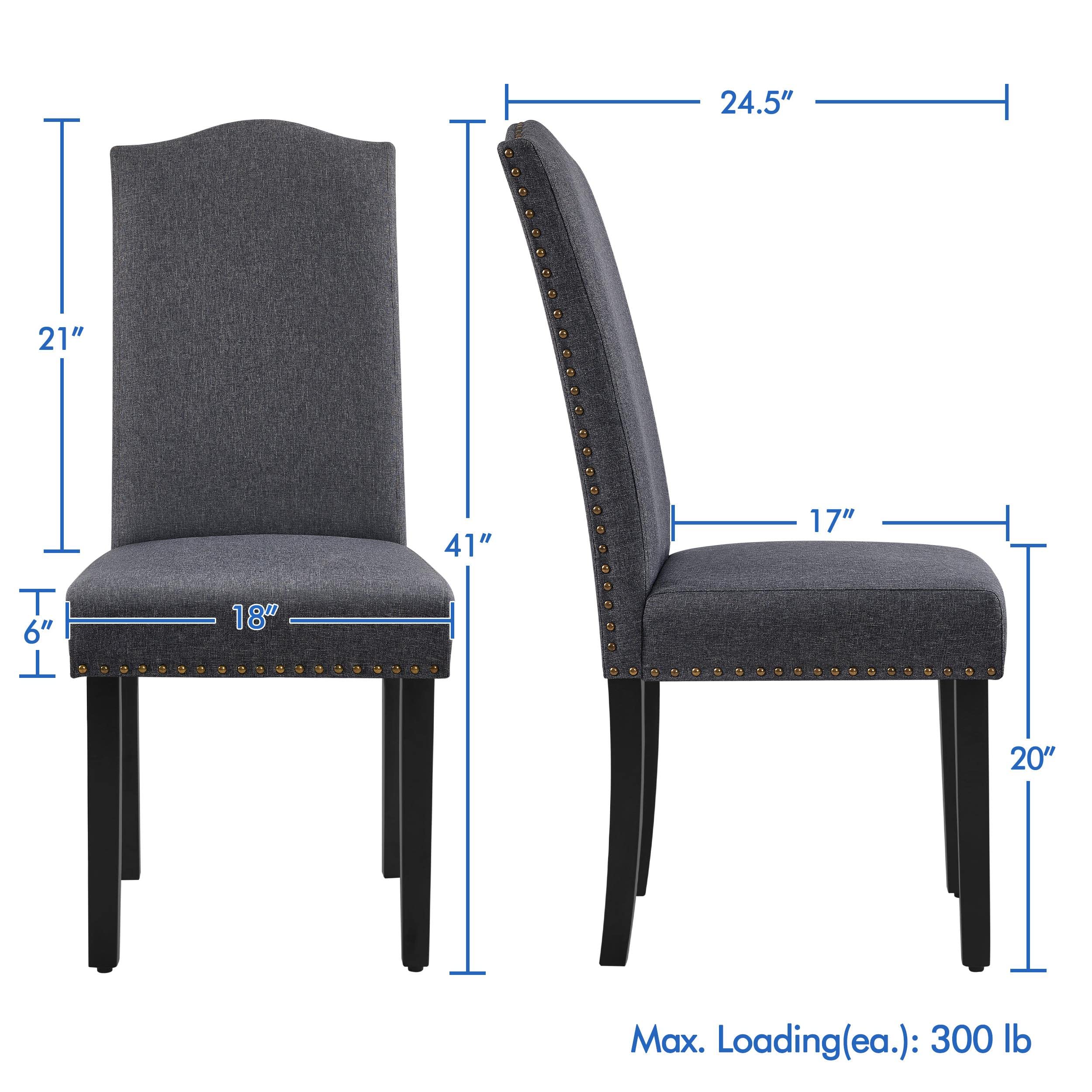 Topeakmart Classic Fabric Parson Dining Chairs Set of 2 - Dark Gray Upholstered Chairs with Rubber Wood Legs for Dining Room, Living Room, Restaurant & Hotel Decor | Comfortable Seating for Home & Commercial Use