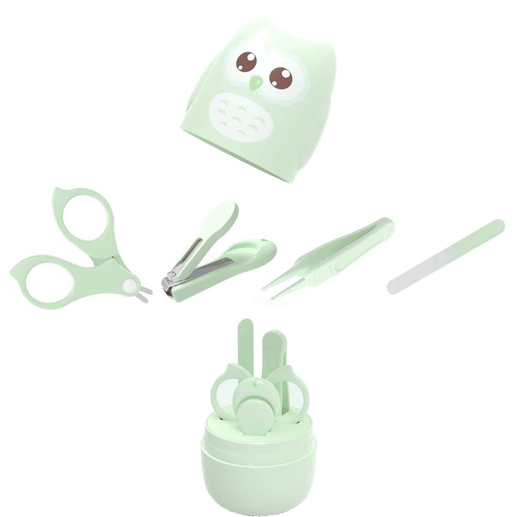 **Baby Nail Care Kit - Safe Clippers, Scissors, Filer & Tweezers for Newborn, Infant & Toddler - Gentle Manicure & Pedicure Grooming Set (Green) - Perfect for Home, Travel & Baby Shower Gifts**