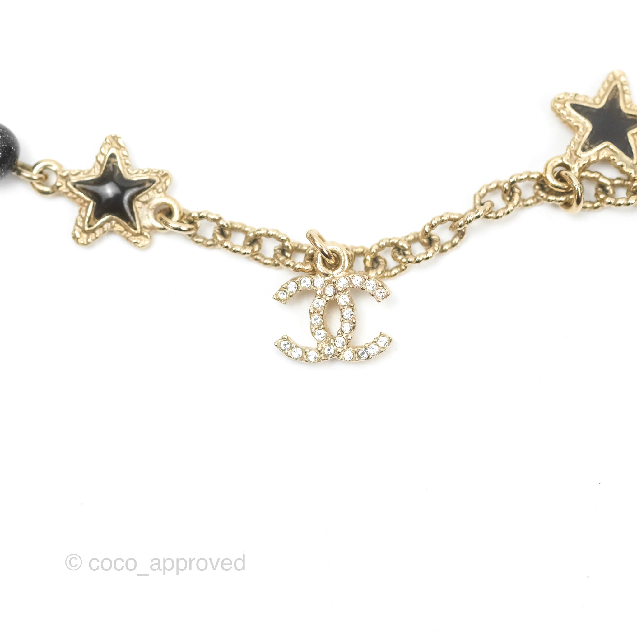 Chanel CC Pearl Star Black Pendant Bracelet in Gold Tone - Elegant 20S Fashion Jewelry for Women, Perfect for Parties, Weddings & Special Occasions