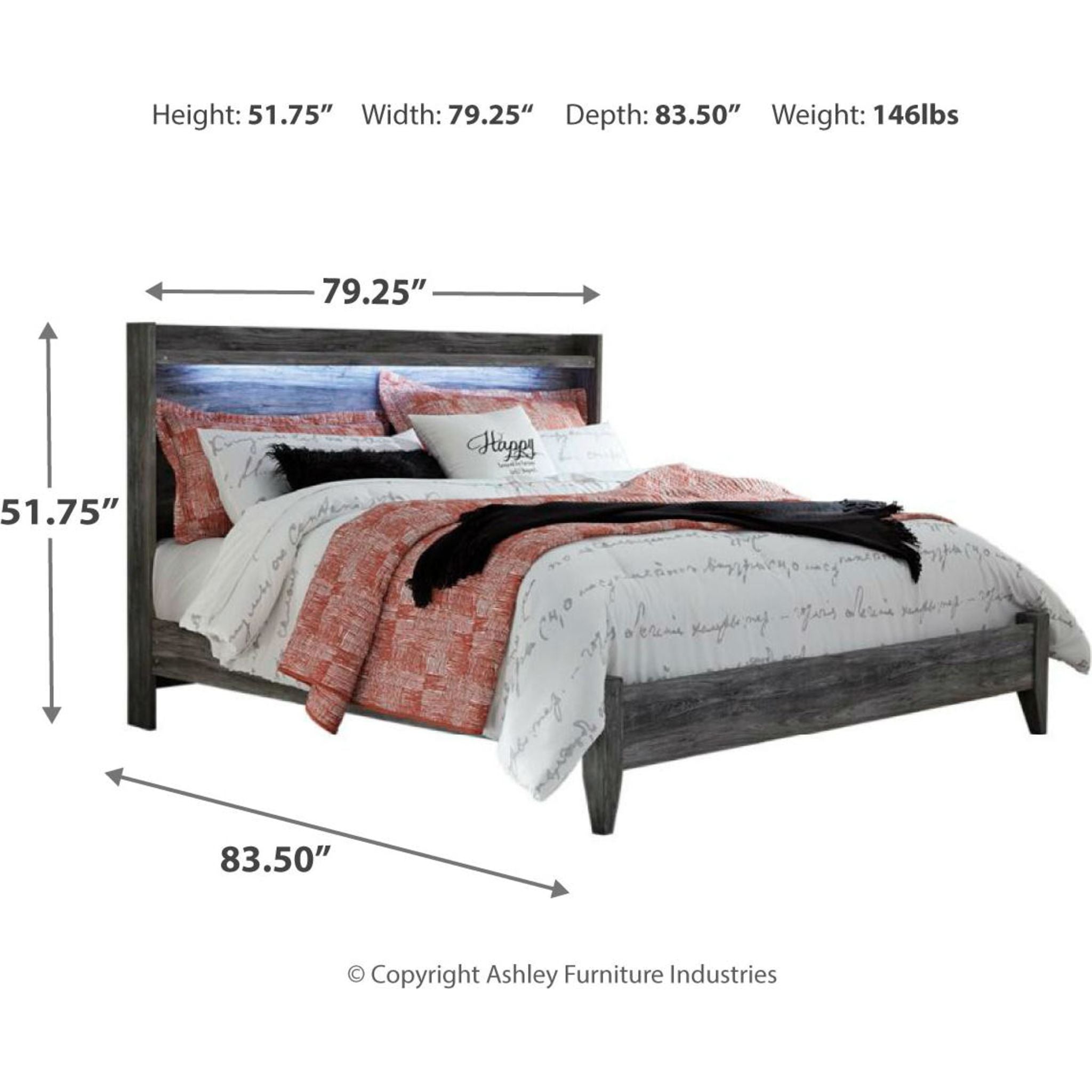 Baystorm King Panel Bed Frame - Modern Grey Upholstered Platform Bed with Wooden Slats | Perfect for Master Bedroom, Guest Room, or Apartment