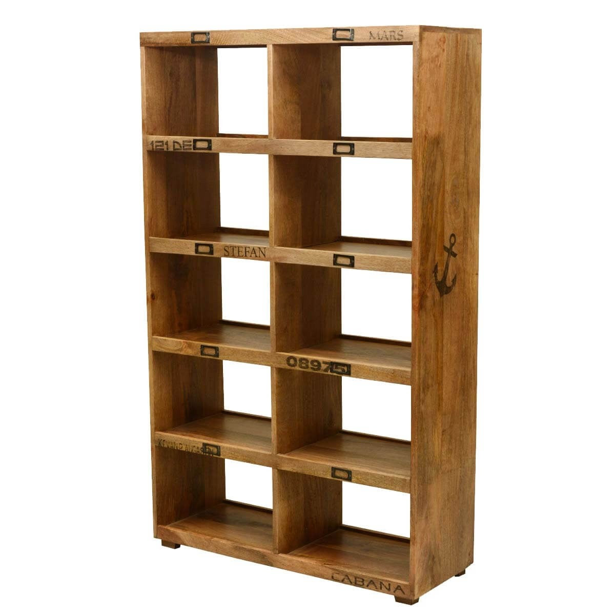 Rustic Solid Wood 10-Shelf Bookcase - Earth Industrial Open Cube Storage Shelf for Living Room, Office & Bedroom Organization