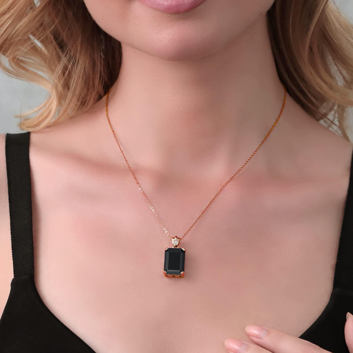 18K Rose Gold Plated Silver Emerald Cut Gemstone Birthstone Pendant Necklace - 18X13MM Center Stone & 1.8MM Round Accent Stones | Elegant Fine Jewelry Gift for Women, Wife, Mom | 18 Inch Chain Included | Perfect for Birthdays, Anniversaries & Special Occasions