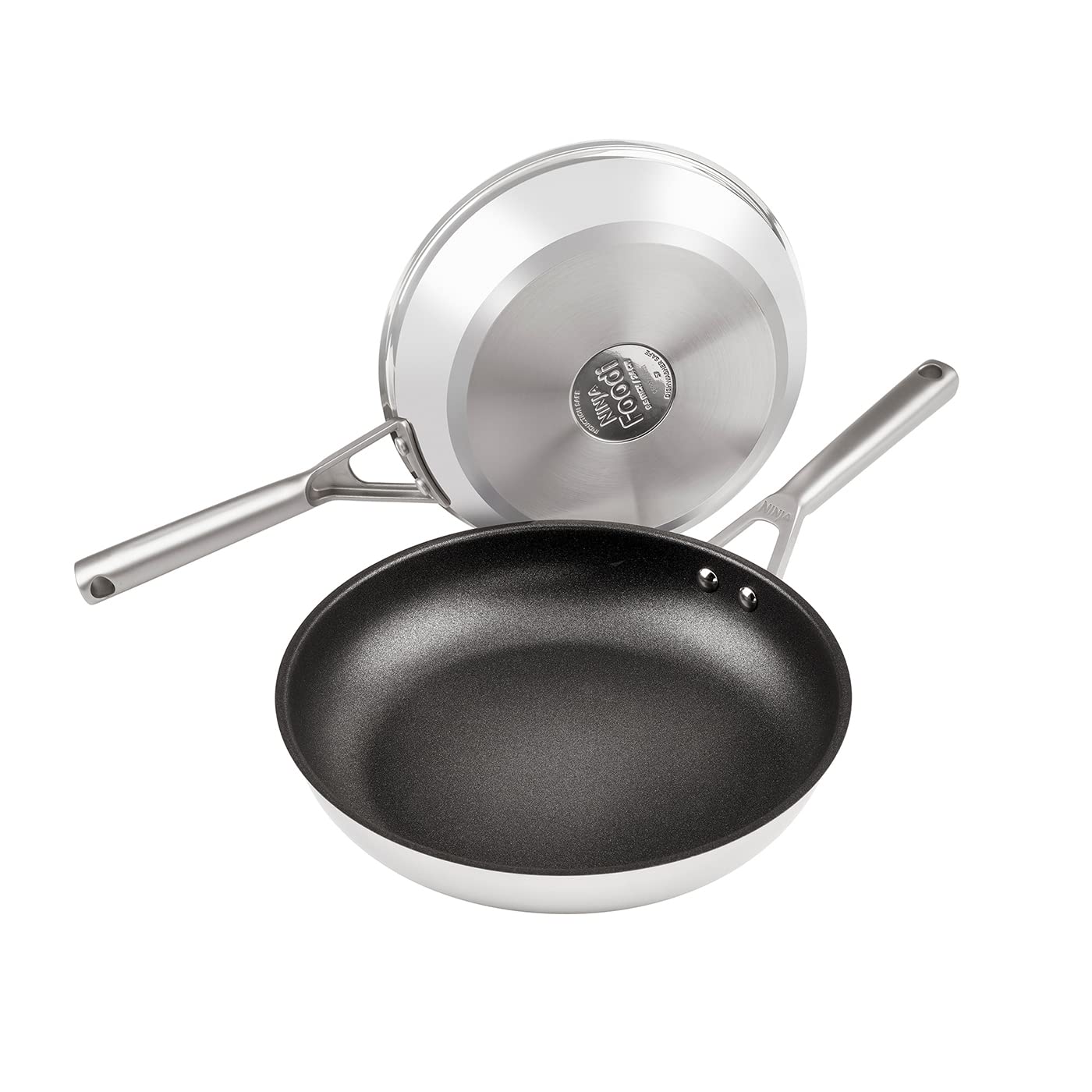Ninja ZEROSTICK 2-Piece Stainless Steel Frying Pan Set (24cm & 28cm) - Induction Compatible, Dishwasher Safe, Long-Lasting Nonstick Cookware for Home Kitchen - Perfect for Searing, Sauteing & Frying Eggs, Meat & Vegetables