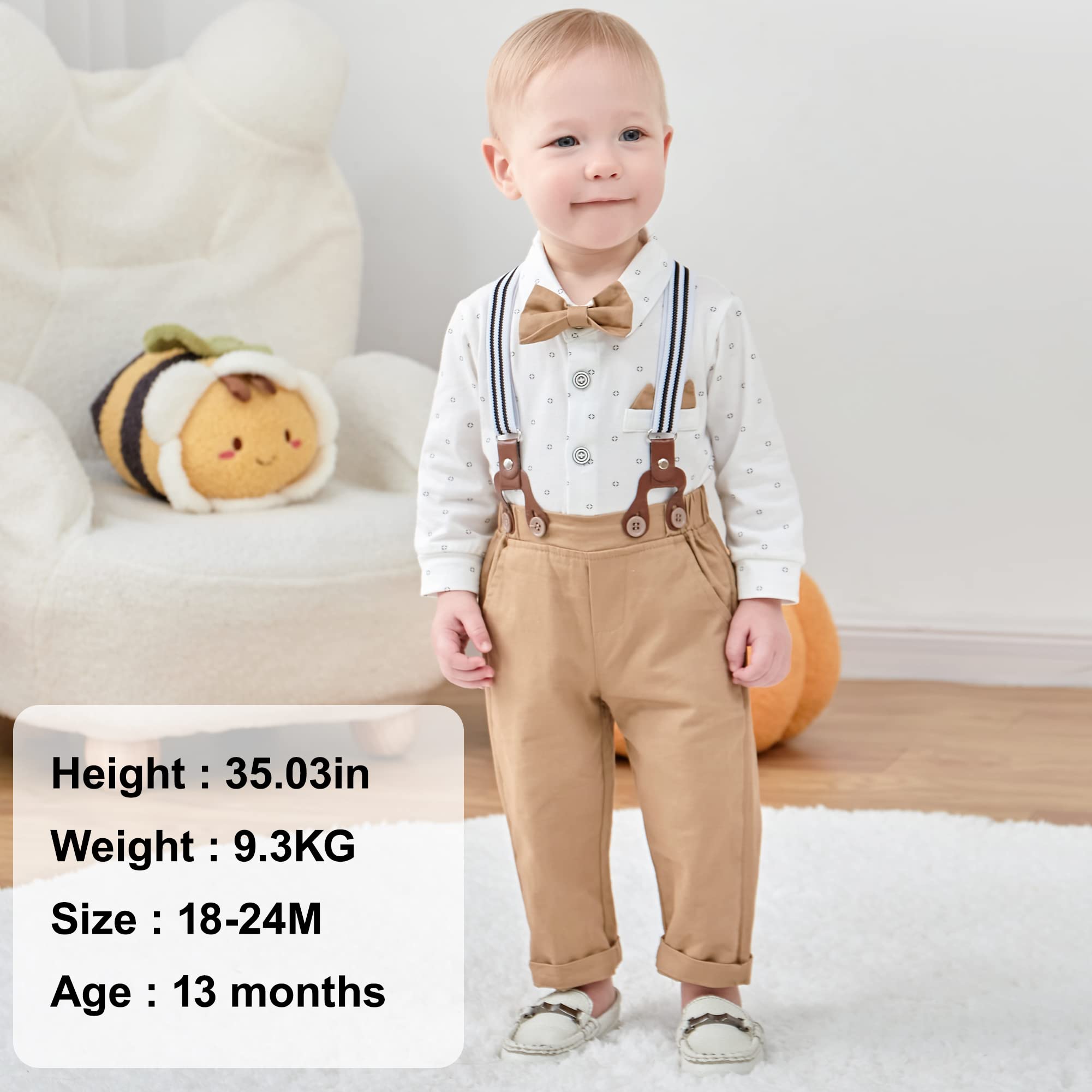 WESIDOM Baby Boy Clothes Set 0-18 Months - Gentleman Outfit with Shirt, Bowtie, Beret & Suspenders | Newborn Infant Formal Wear for Photoshoots, Parties & Special Occasions