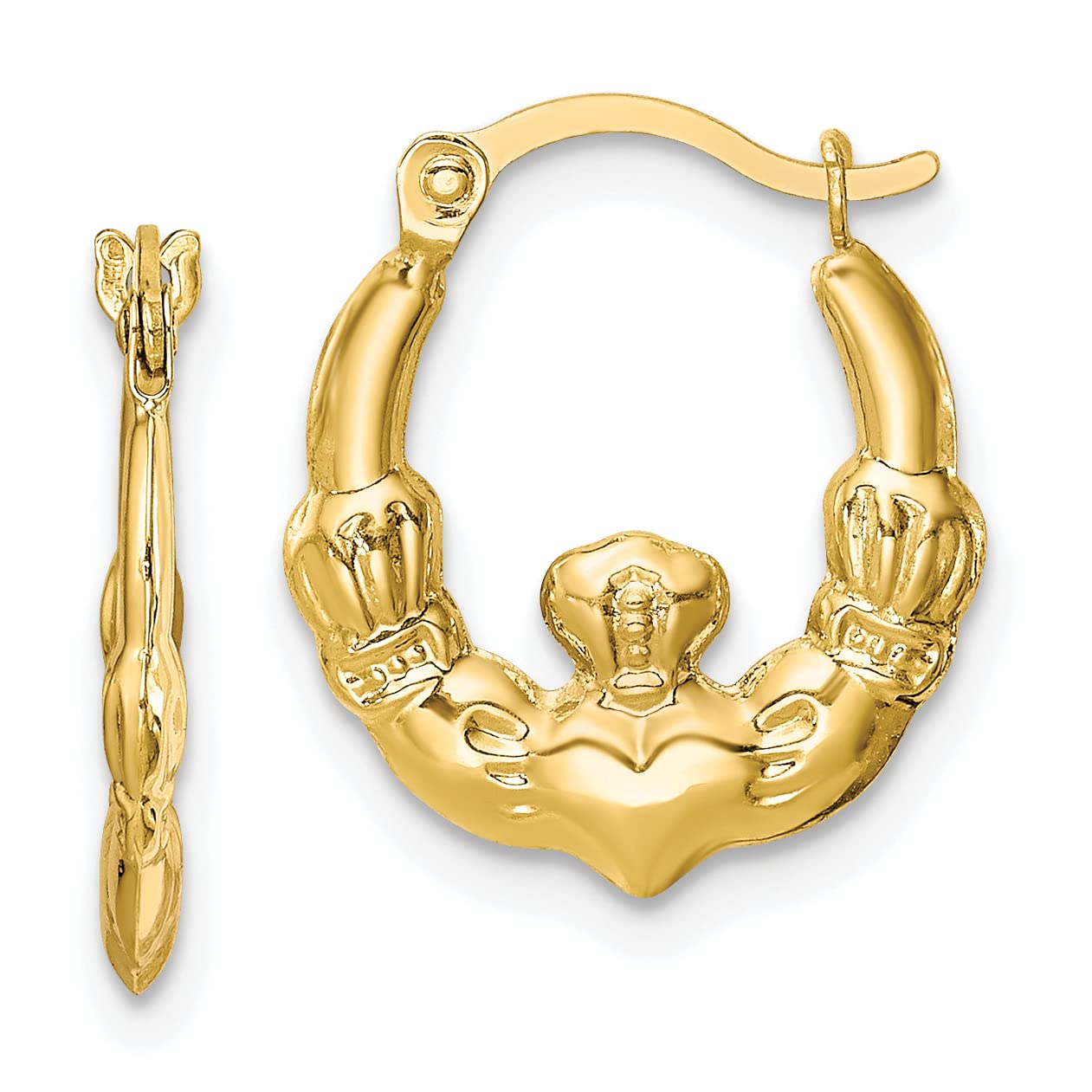 10K Yellow Gold Claddagh Hollow Hoop Earrings - 16mm Irish Celtic Jewelry for Women, Perfect for St. Patrick's Day, Weddings & Gift Giving