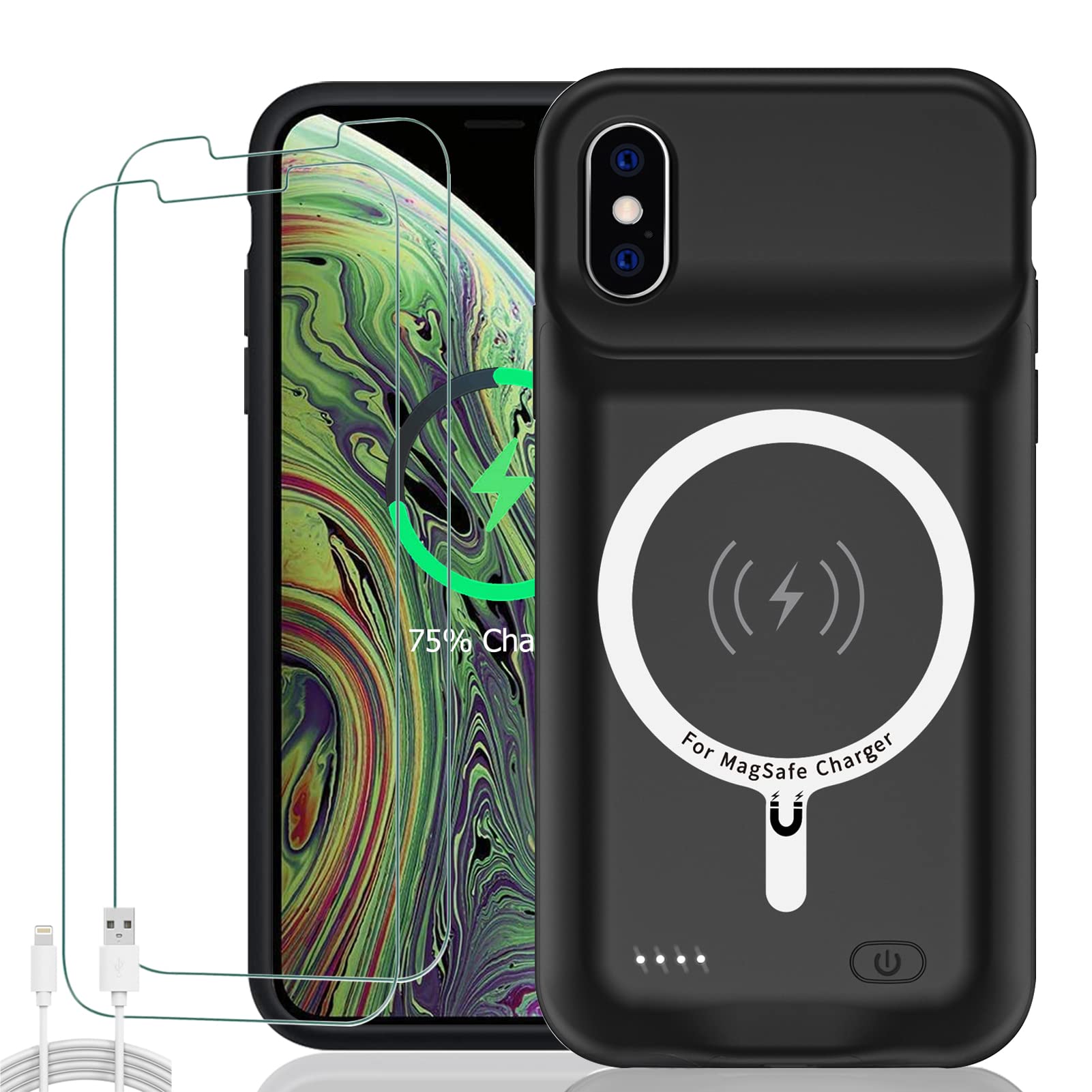10000mAh Wireless Charging Battery Case for iPhone X/XS - Portable Extended Power Bank with Qi Charging Support | Carplay Compatible Charger Case (5.8 inch, Black) | Perfect for Travel, Outdoor Activities & Daily Commuting