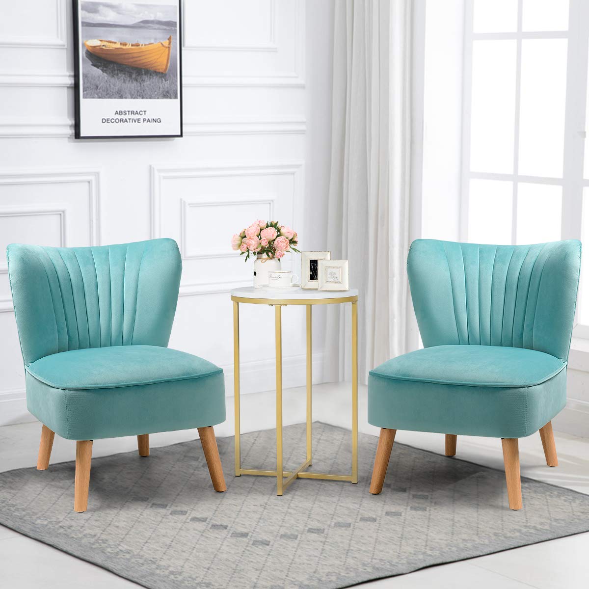 Giantex Set of 2 Velvet Accent Chairs, Modern Upholstered Armless Wingback Club Chairs with Wooden Legs & Thick Padding for Living Room, Bedroom, Office | Stylish Seating for Home Decor & Relaxation