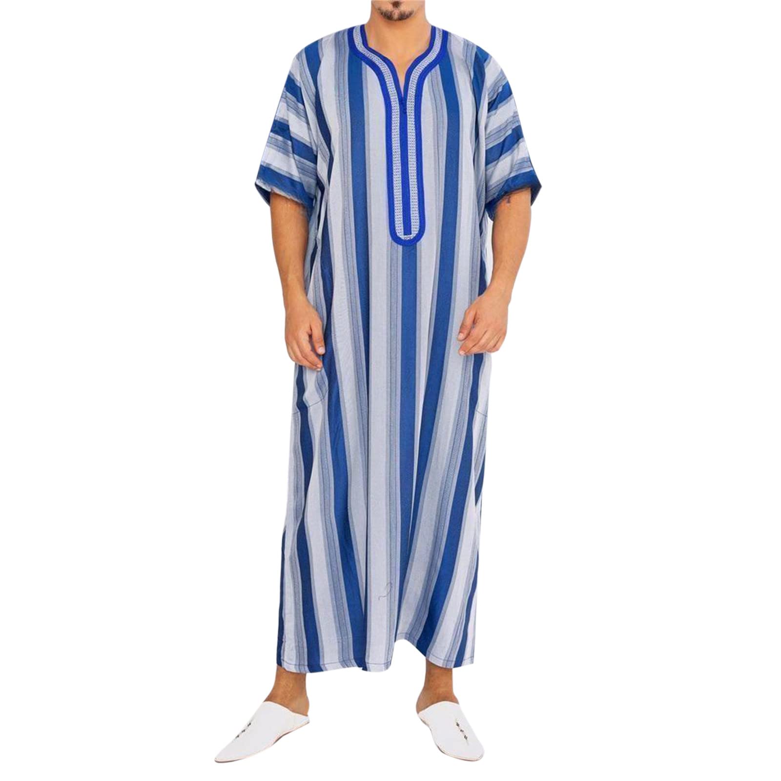Men's Muslim Kaftan Thobe - Long Sleeve Robe with Stand-Up Collar | Islamic Kurta Pyjama Set | Premium Wedding & Party Wear | Dubai Style Designer Collection | Perfect for Eid, Ramadan & Special Occasions