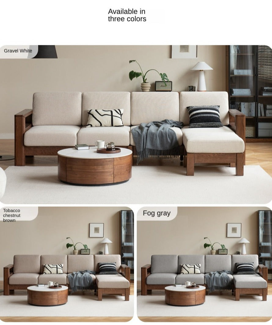 Solid Oak Wood Walnut Fabric Sofa - Modern Living Room Furniture for Home & Office Comfort