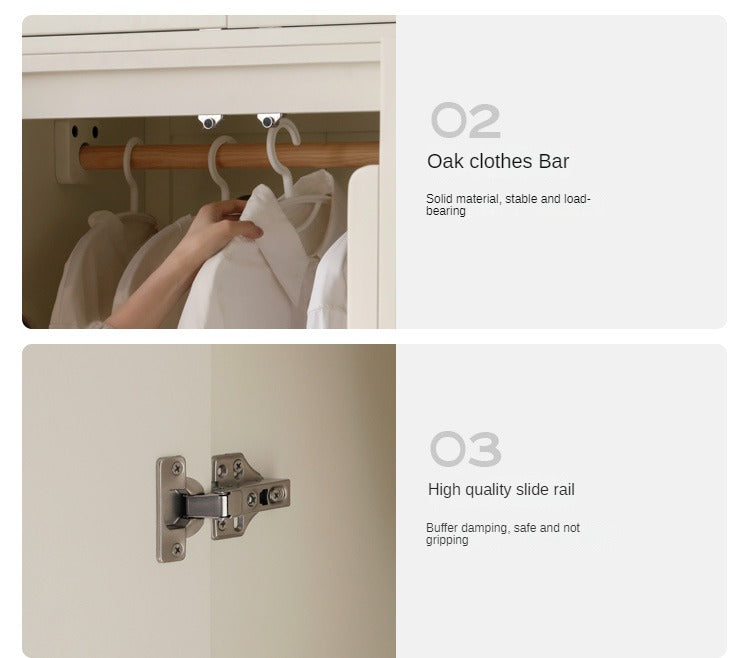 Pine Solid Wood Wardrobe - Cream Style Modern Closet for Bedroom, Living Room & Office Storage