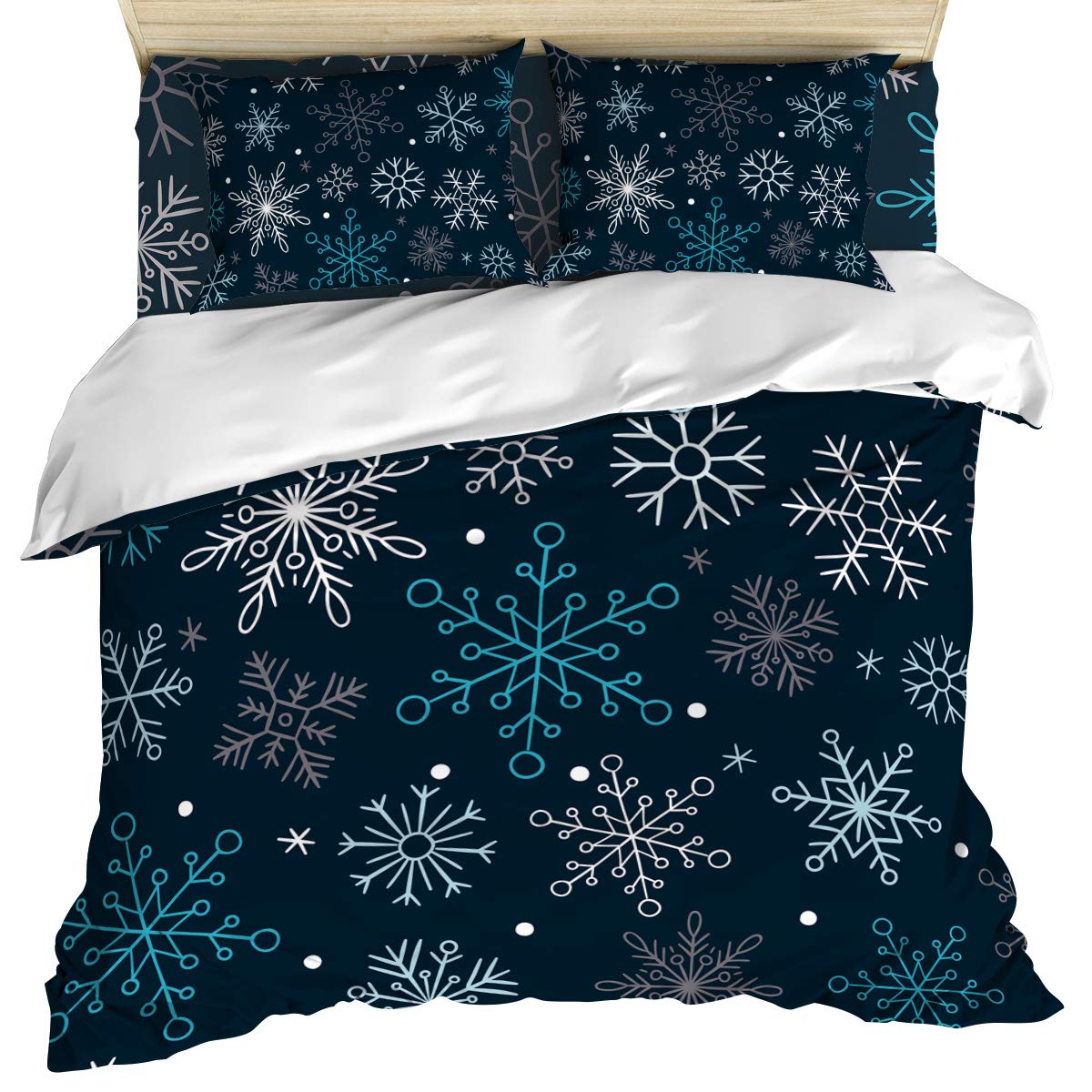 Luxury 4-Piece Twin Size Bedding Set - Abstract Christmas Snowflake Duvet Cover, Comforter, Quilt & Pillow Shams for Kids, Teens & Adults | Soft & Cozy Bed Sheets for Winter Holidays, Dorm Room & Home Decor