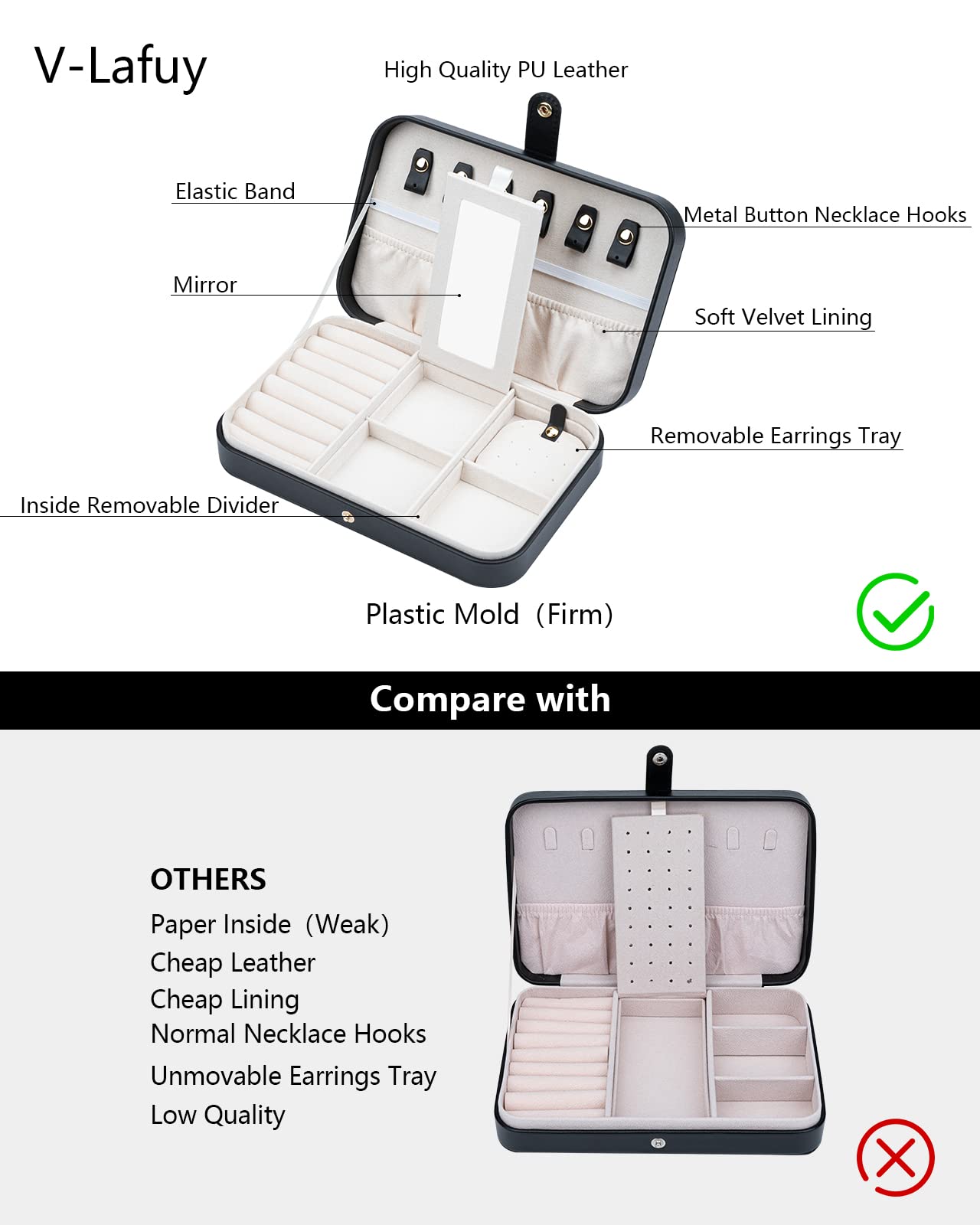 Elegant 2-Layer Travel Jewelry Organizer Box for Women - Portable Jewelry Case with Secure Storage, Perfect Gift for Women & Girls (Black) | Great for Travel, Home Storage & Daily Jewelry Organization