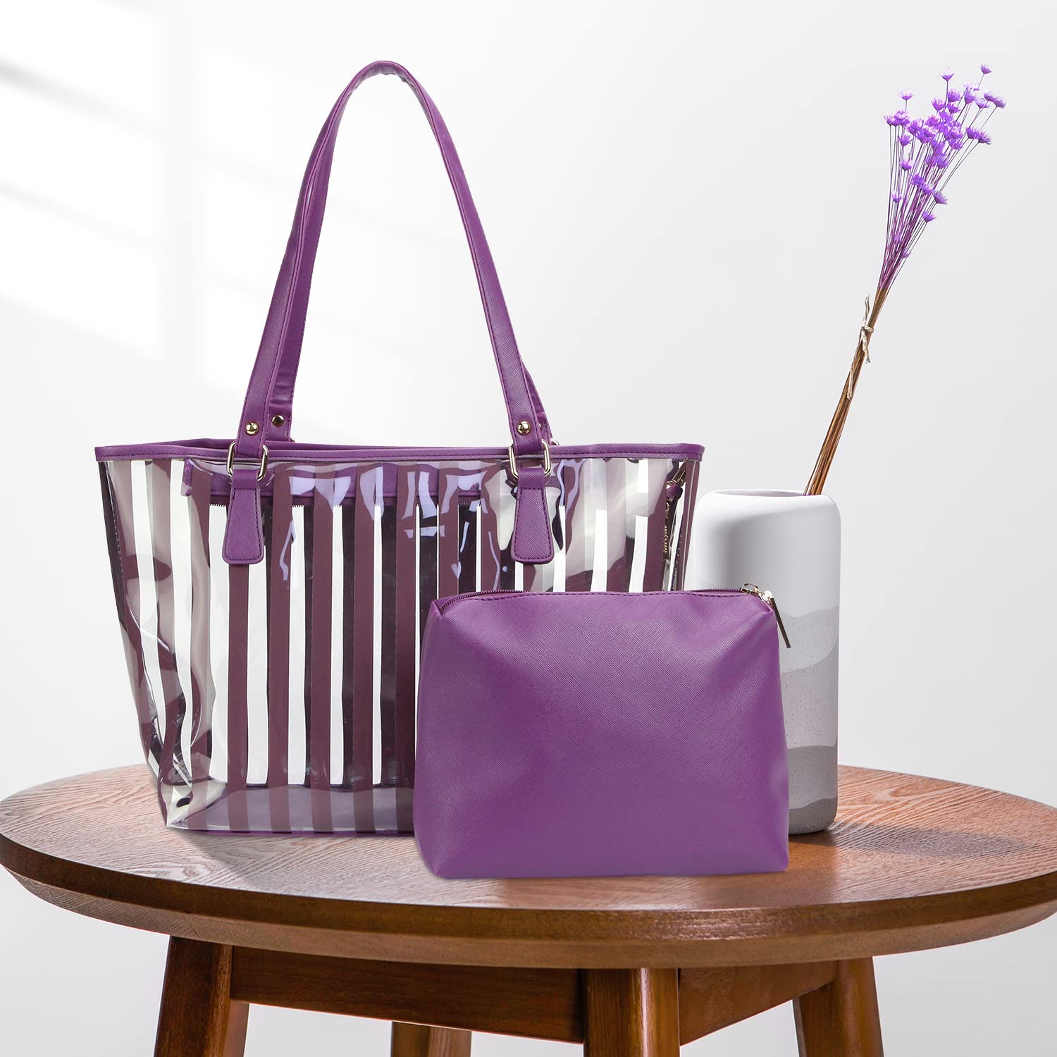 2 in 1 Semi Clear Beach Tote Bag - Large Waterproof Shoulder Purse with Interior Pouch for Women | Perfect for Pool, Beach, Gym & Travel Essentials