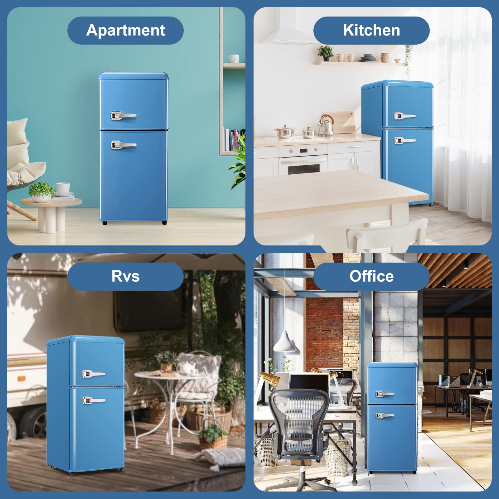 3.2 Cu.Ft Retro Mini Fridge for Bedroom - Adjustable Removable Double Door Compact Refrigerator in Blue | Perfect for Dorm, Office, Cabin & Small Spaces | Keep Drinks & Snacks Fresh Anywhere