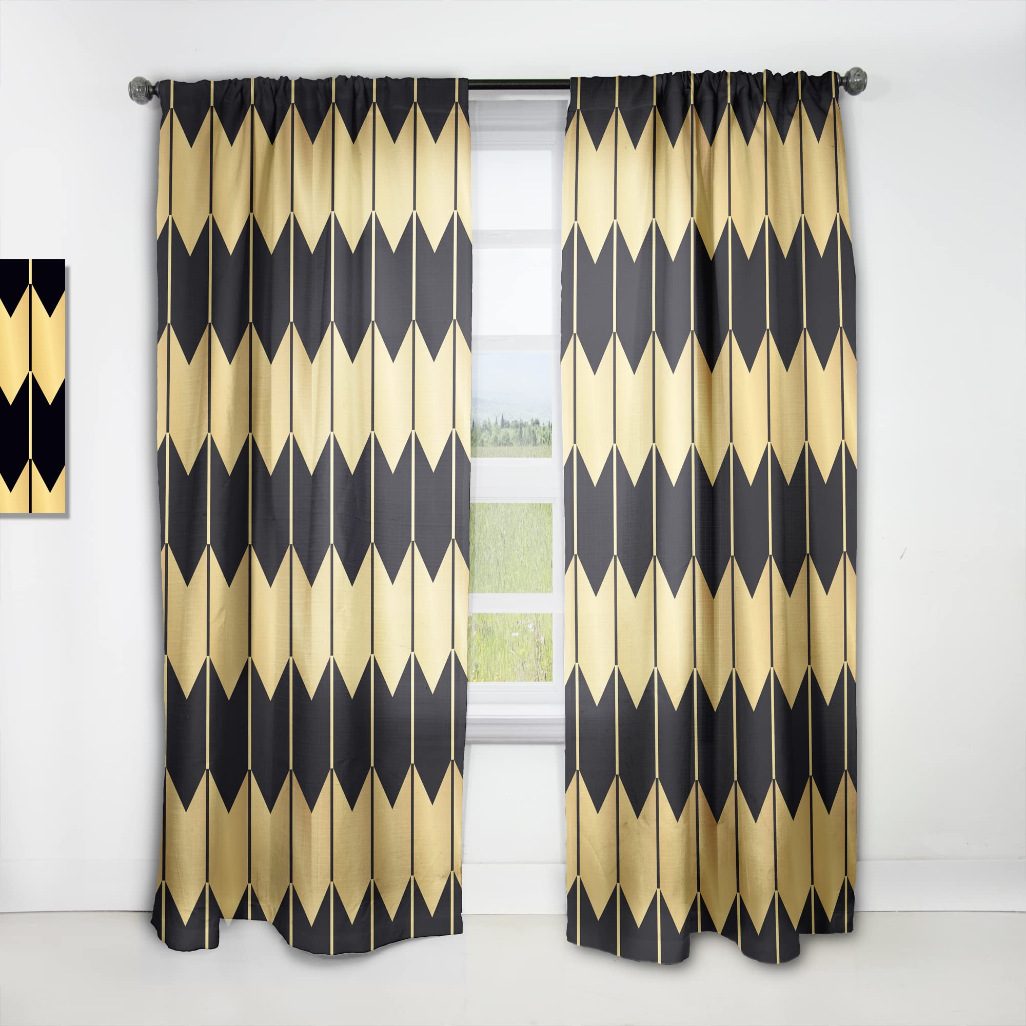 Golden Luxury Metallic Geometric Print Thermal Insulated Curtains - Single Panel 52x120 Inches - Elegant Drapes for Bedroom & Living Room - Perfect for Home Decor & Blackout Needs