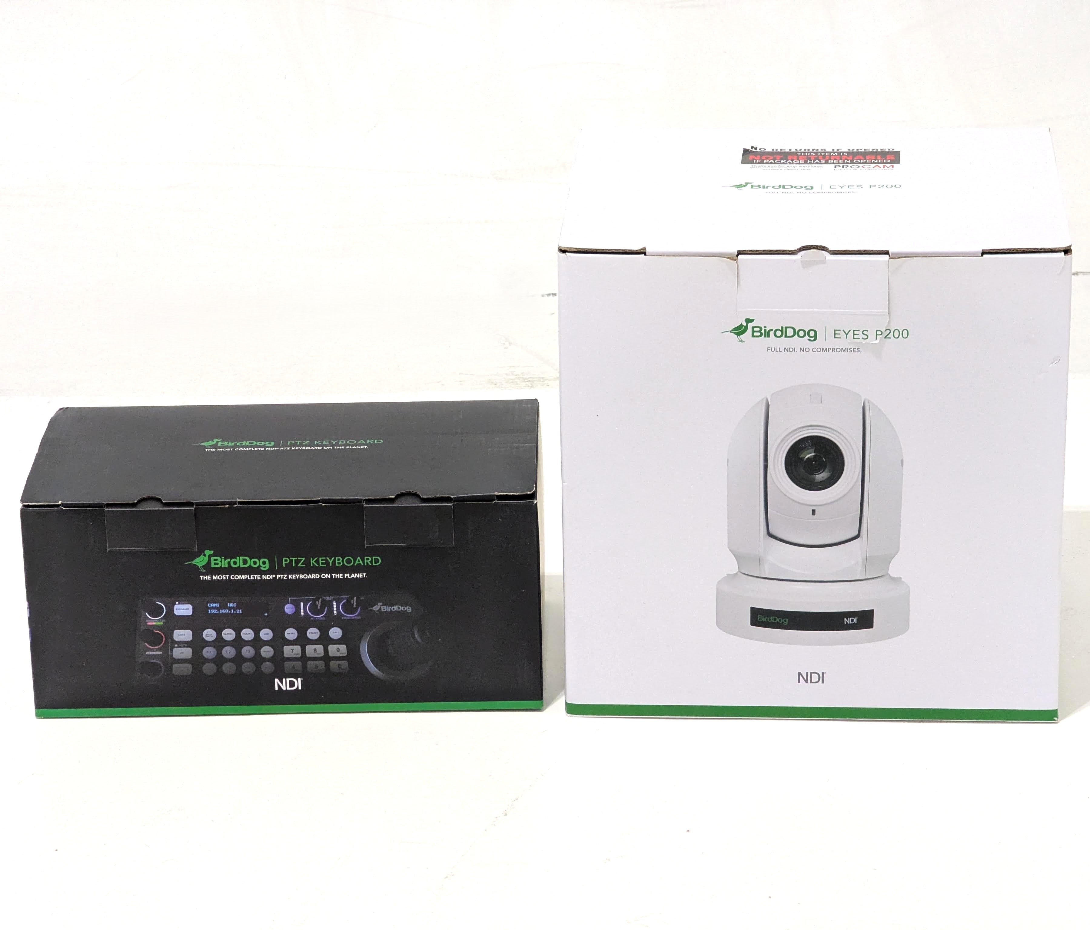 BirdDog Eyes P200 1080p Full NDI PTZ Camera (White) with PTZ Keyboard - Professional Live Streaming & Video Conference Solution for Churches, Schools and Events