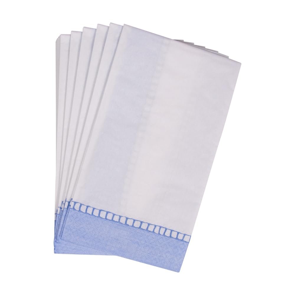 Premium Caspari Linen Border Paper Guest Towels & Napkins - Light Blue, 4 Packs of 15 | Elegant Bathroom & Dinner Party Essentials for Weddings, Bridal Showers & Upscale Events
