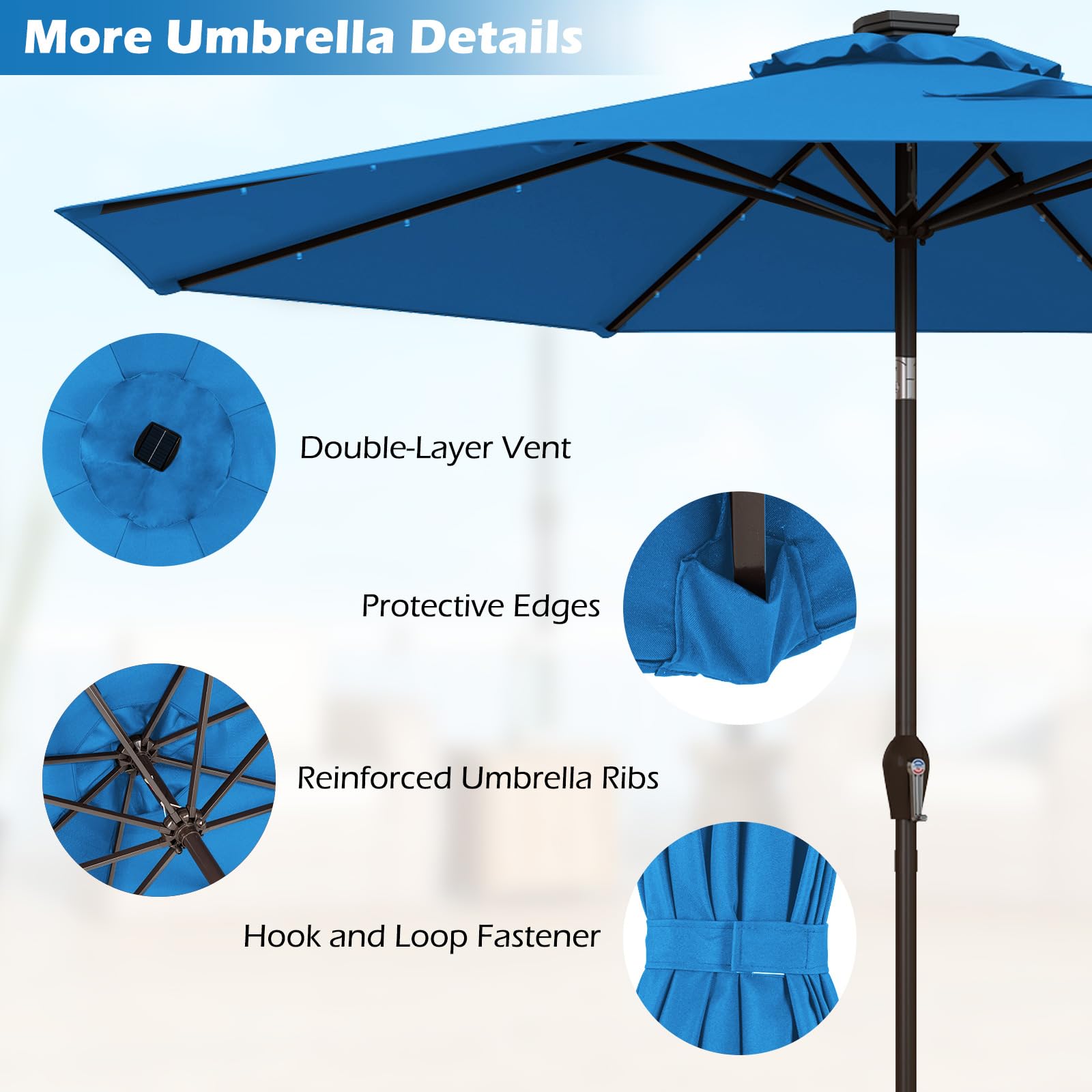 Giantex 9ft/10ft Solar LED Patio Umbrella with Crank & Tilt - Outdoor Market Umbrella for Backyard, Deck, Pool, Beach - Perfect for BBQs, Lounging & Outdoor Dining
