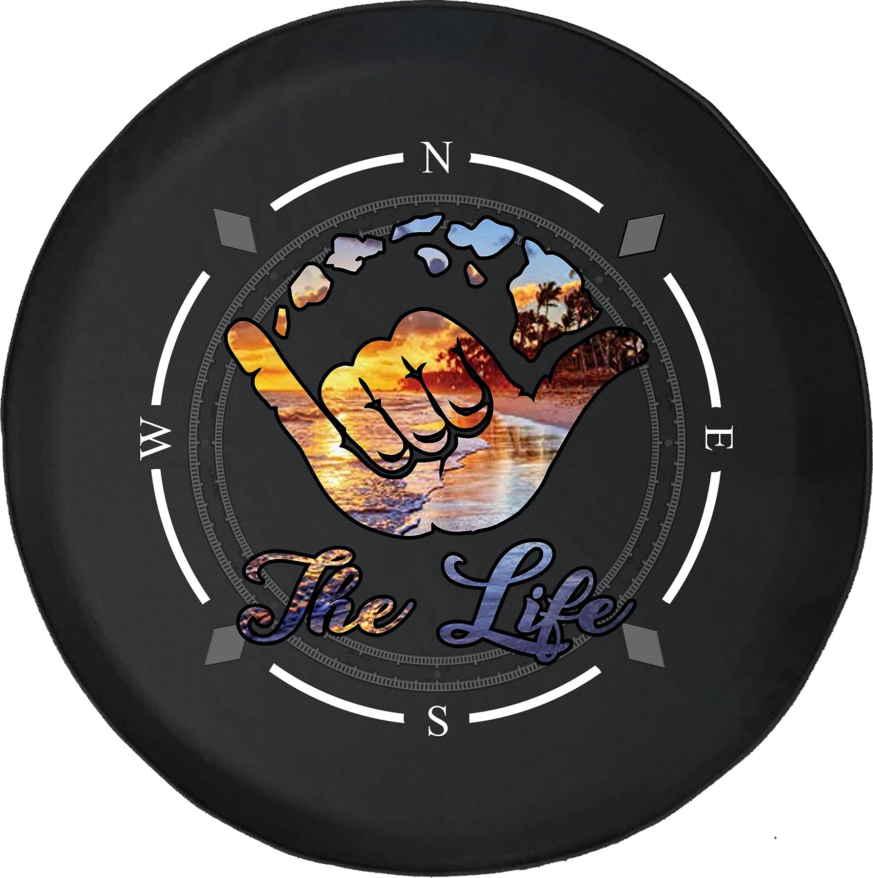 American Unlimited Spare Tire Cover with Compass Design - Tropical Sunset Wheel Cover for SUV, Trailer, RV & Most Vehicles | Durable & Stylish Accessory for Road Trips & Outdoor Adventures