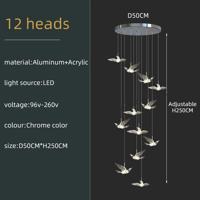 Elegant Acrylic Glass Birds Chandelier - Modern Crystal Ceiling Light Fixture for Dining Room, Living Room & Bedroom Decor