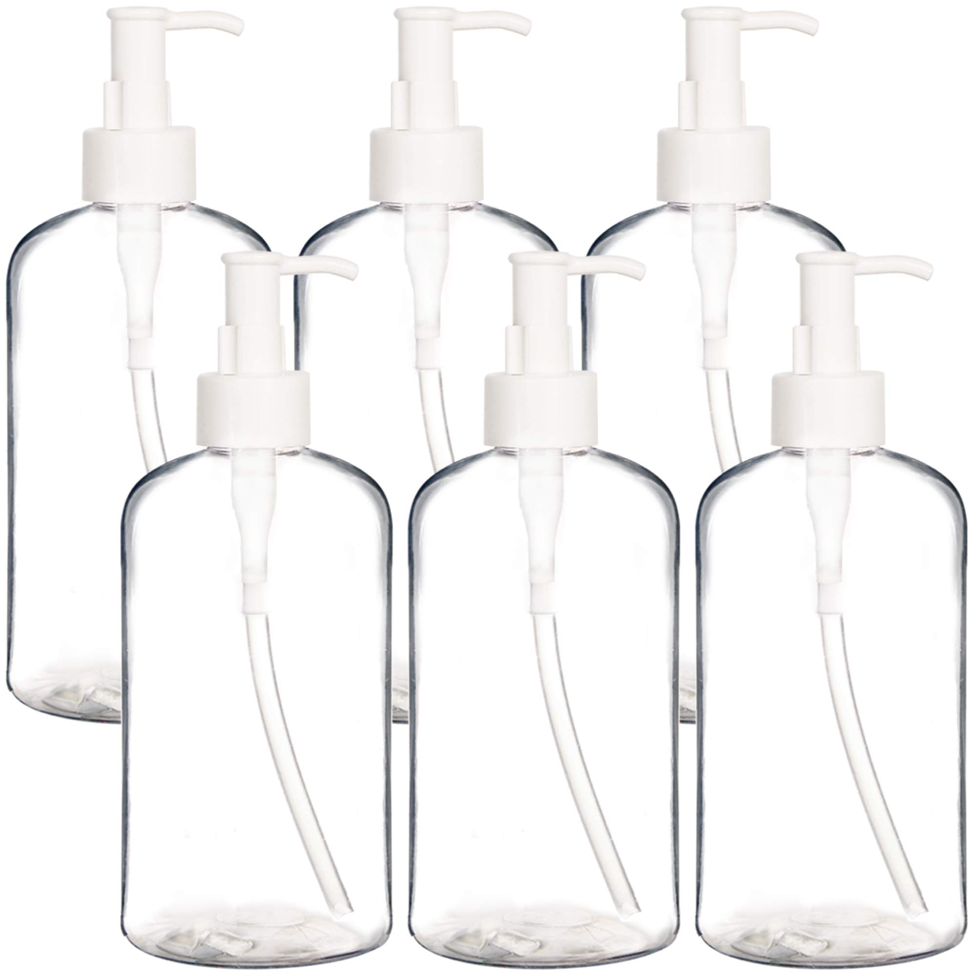 Youngever 6 Pack 12oz Clear Plastic Pump Bottles with Travel Lock - Refillable Cosmetic & Lotion Dispenser for Travel, Bathroom, Salon & Home Use