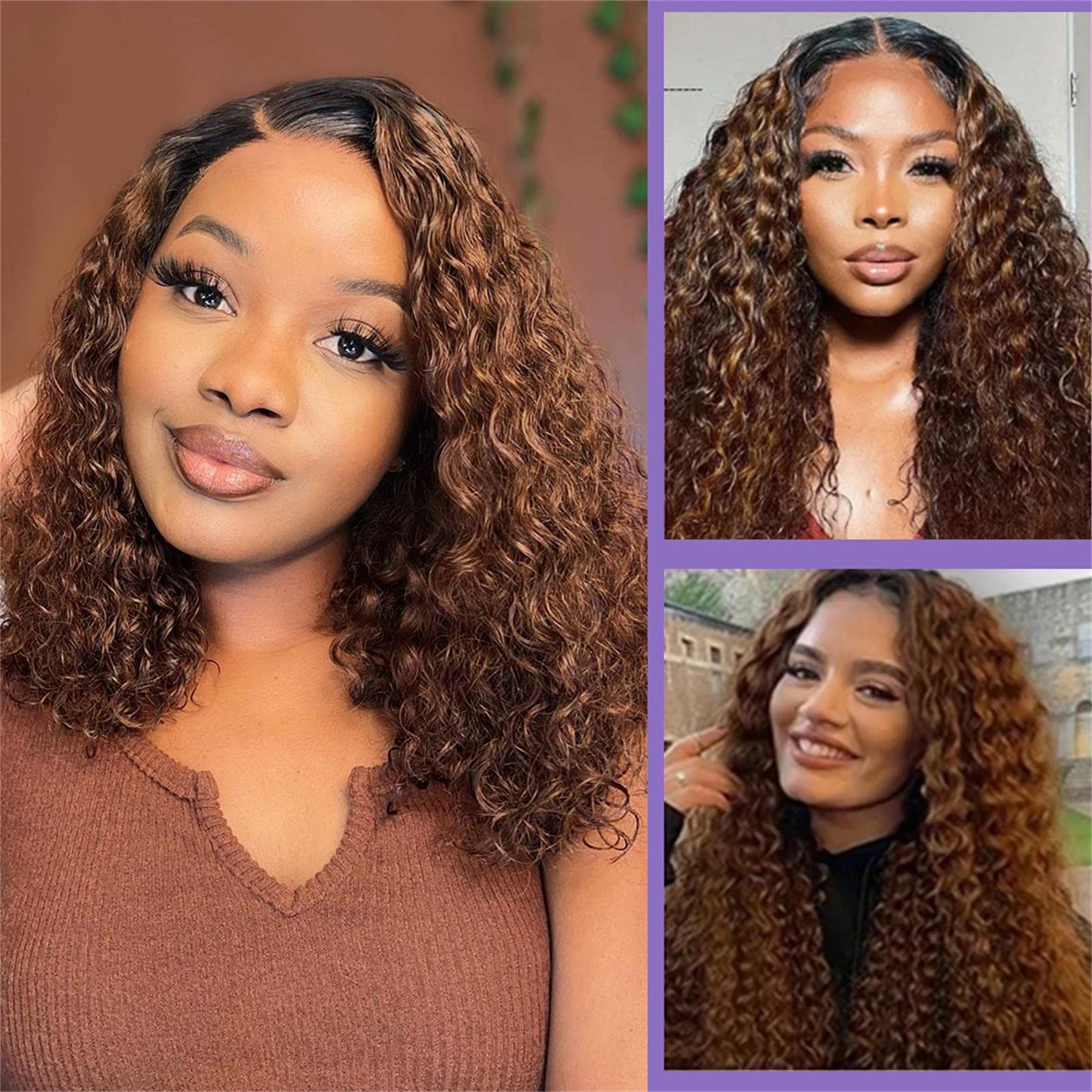 13x4 Ombre Lace Front Wig Human Hair - Pre Plucked Deep Wave Brown Curly Lace Frontal Wigs (1B30 Color, 18 Inch) for Black Women | Perfect for Daily Wear, Parties & Special Occasions