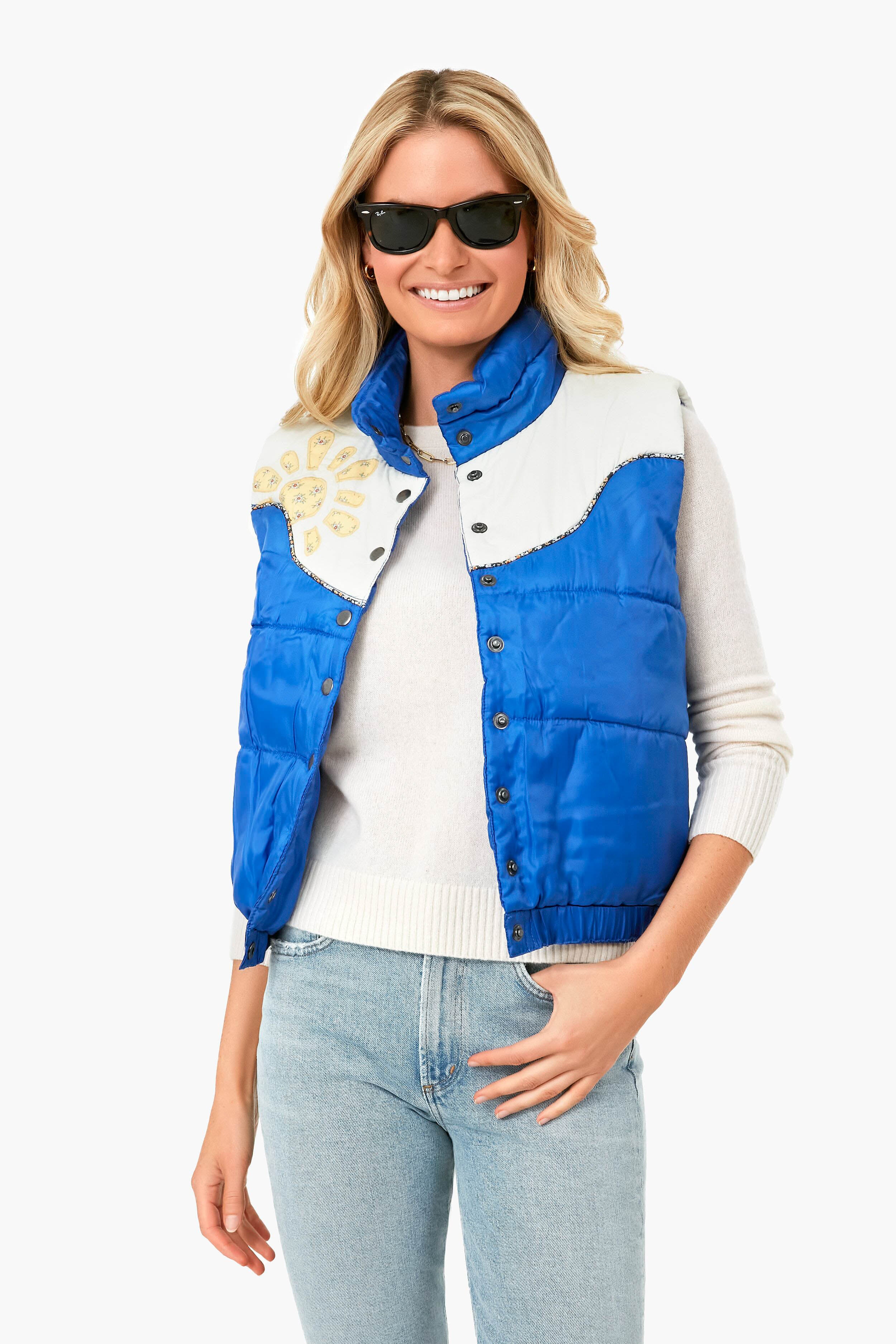 Blue Pascala Print Puffer Vest for Women - Lightweight Warm Winter Jacket for Outdoor Activities, Hiking & Casual Wear