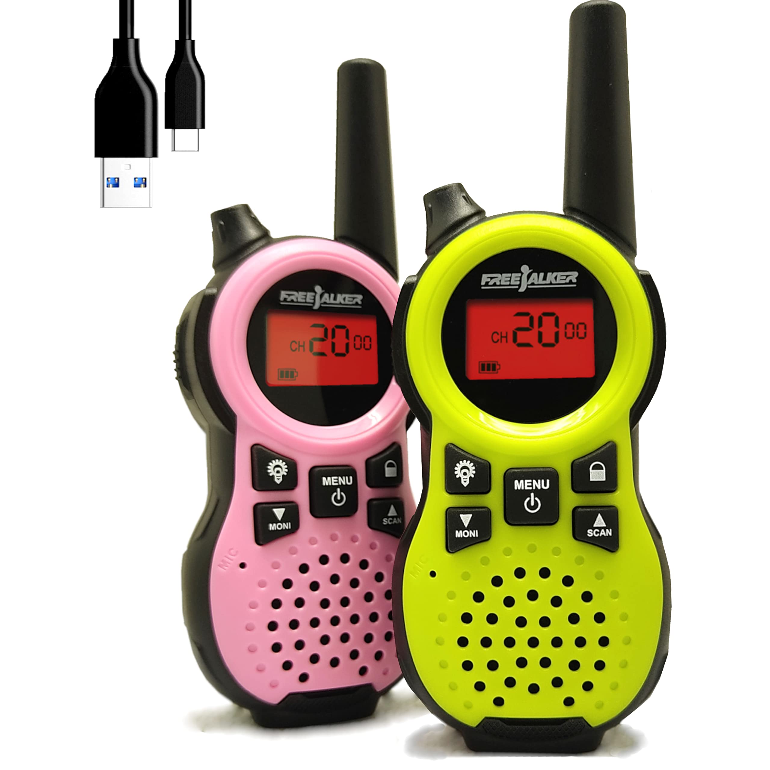 FreeTalker Kids Walkie Talkies 2-Pack - 3 Mile Range Toy Walkie Talkies for Boys & Girls Ages 3-12, Outdoor Camping Gear with Flashlight - Perfect for Backyard Games, Park Adventures & Neighborhood Play (Black)