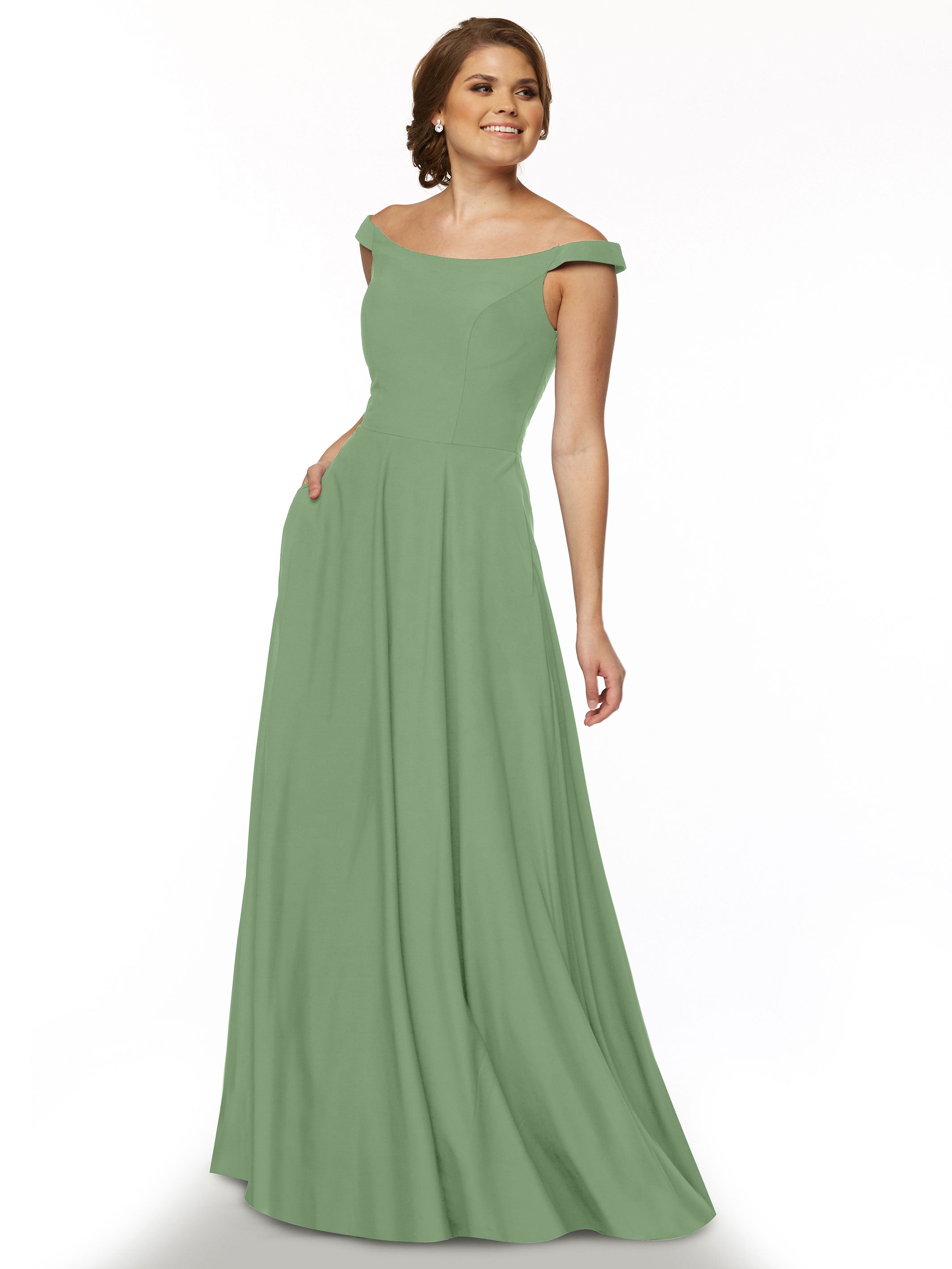 83005 Off The Shoulder Stretch Chiffon A-Line Bridesmaid Dress - Elegant Wedding Party Gown for Formal Occasions, Prom & Special Events