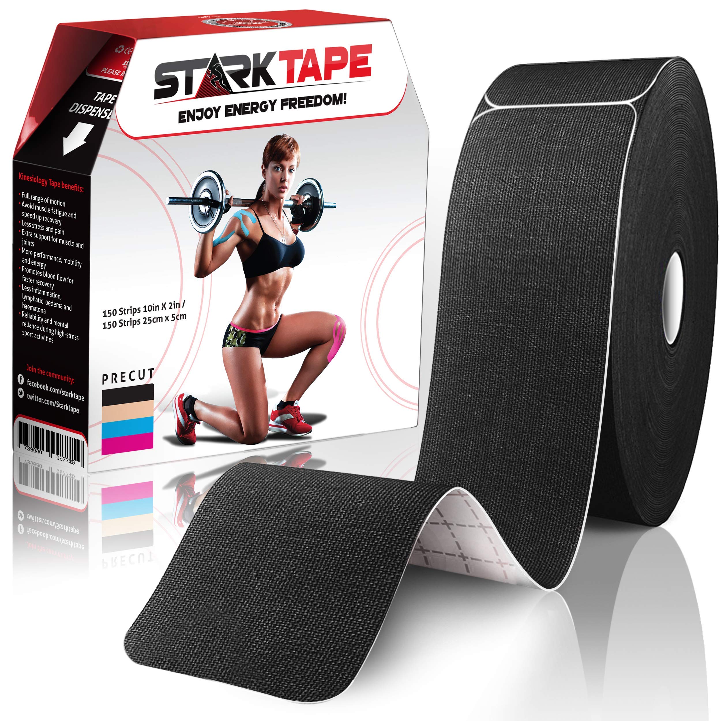 Professional Kinesiology Tape - 2 Pack Bulk Physio Roll for Sensitive Skin | Sports & Physical Therapy Tape for Knee, Shoulder, Ankle, Wrist, Foot & Back Pain Relief | Ideal for Athletes, Gym Workouts & Injury Recovery (Black)