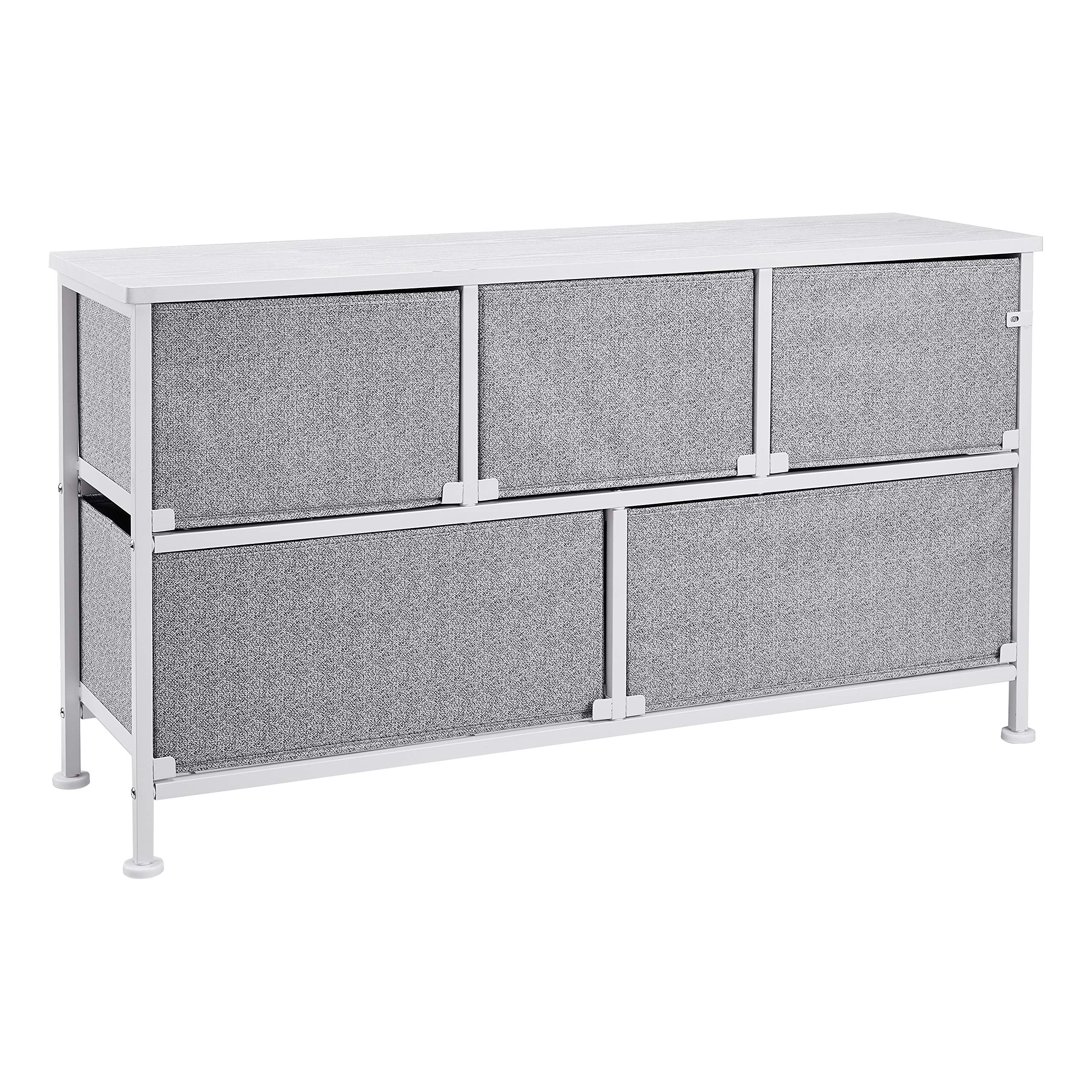 Amazon Basics Extra Wide 5-Drawer Fabric Storage Organizer - Sturdy Closet Organizer for Bedroom, Office, or Dorm - White - Perfect for Clothes, Toys, and Home Organization
