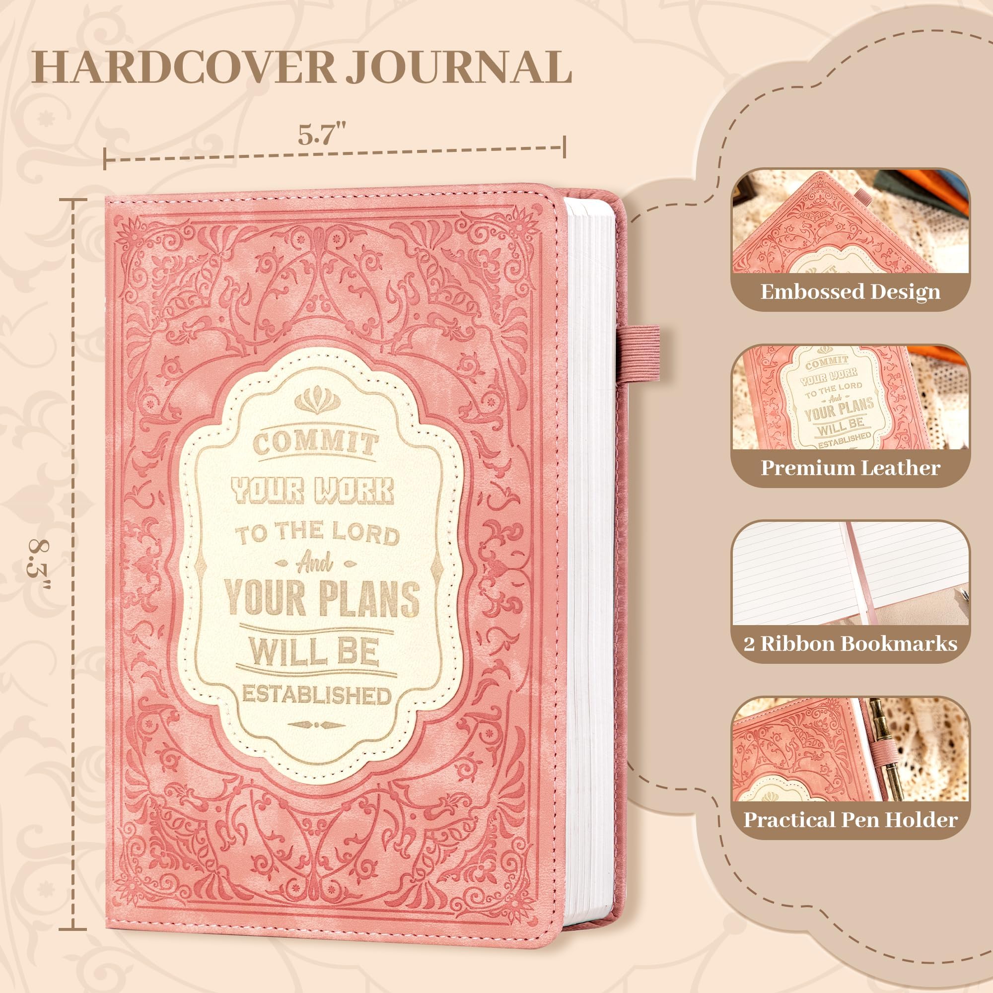 Bible Study Journal Notebook for Women - 256 Pages A5 Christian Journal with Sermon Notes, Church Notes & Writing Diary - Perfect for Bible Study, Prayer Journaling & Note Taking - Pink