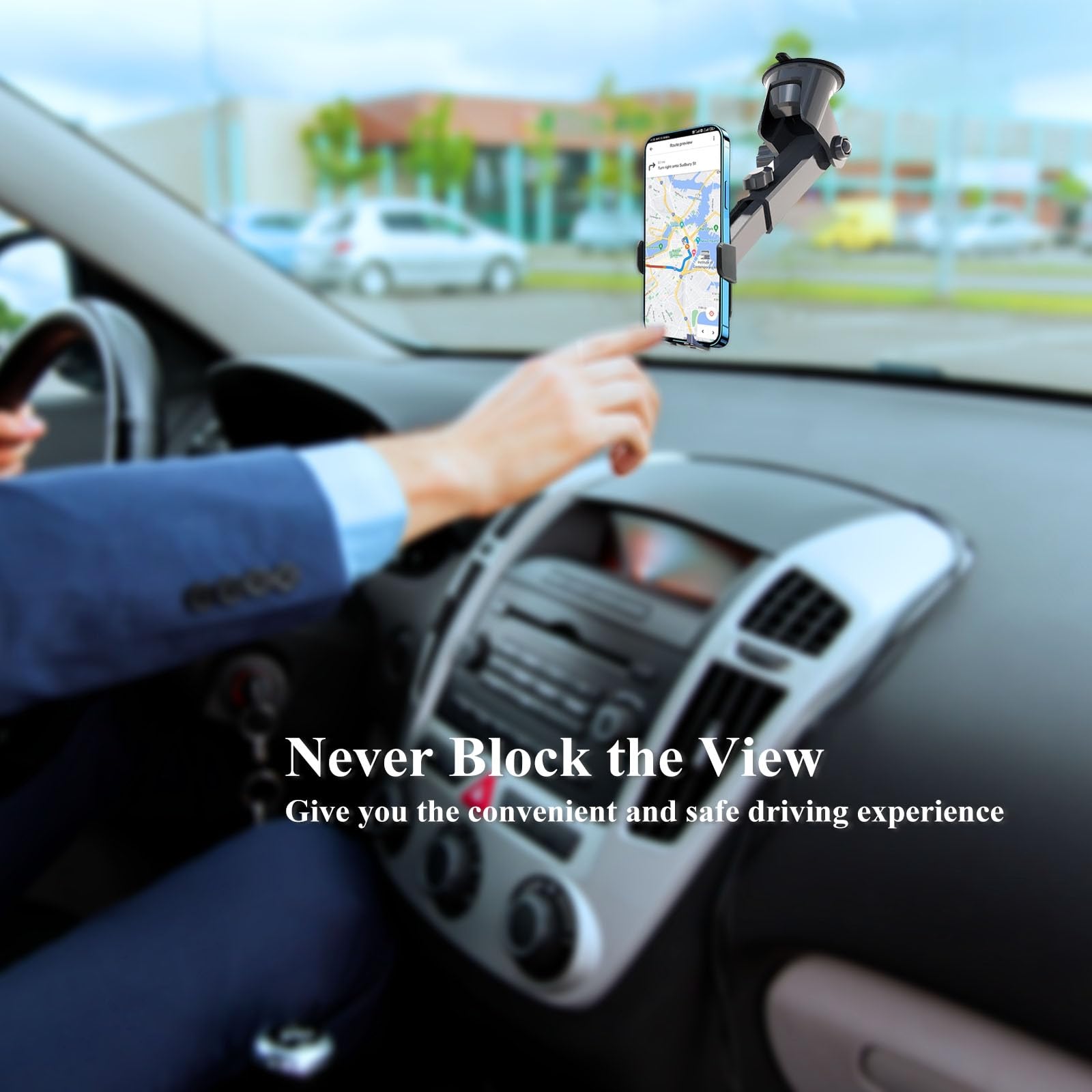 Car Phone Mount - 1 Second Quick Release, Adjustable 360° Rotation Phone Holder for Dashboard & Windshield - Perfect for GPS Navigation & Hands-Free Driving