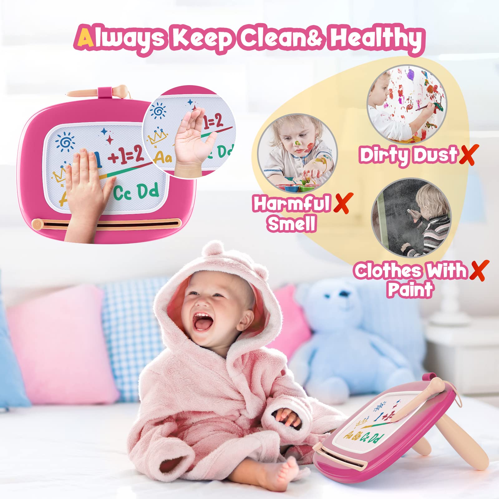 Magnetic Drawing Board for Toddlers 1-3 Years - Erasable Doodle Toy for Girls - Perfect Learning Gift for Home & Travel
