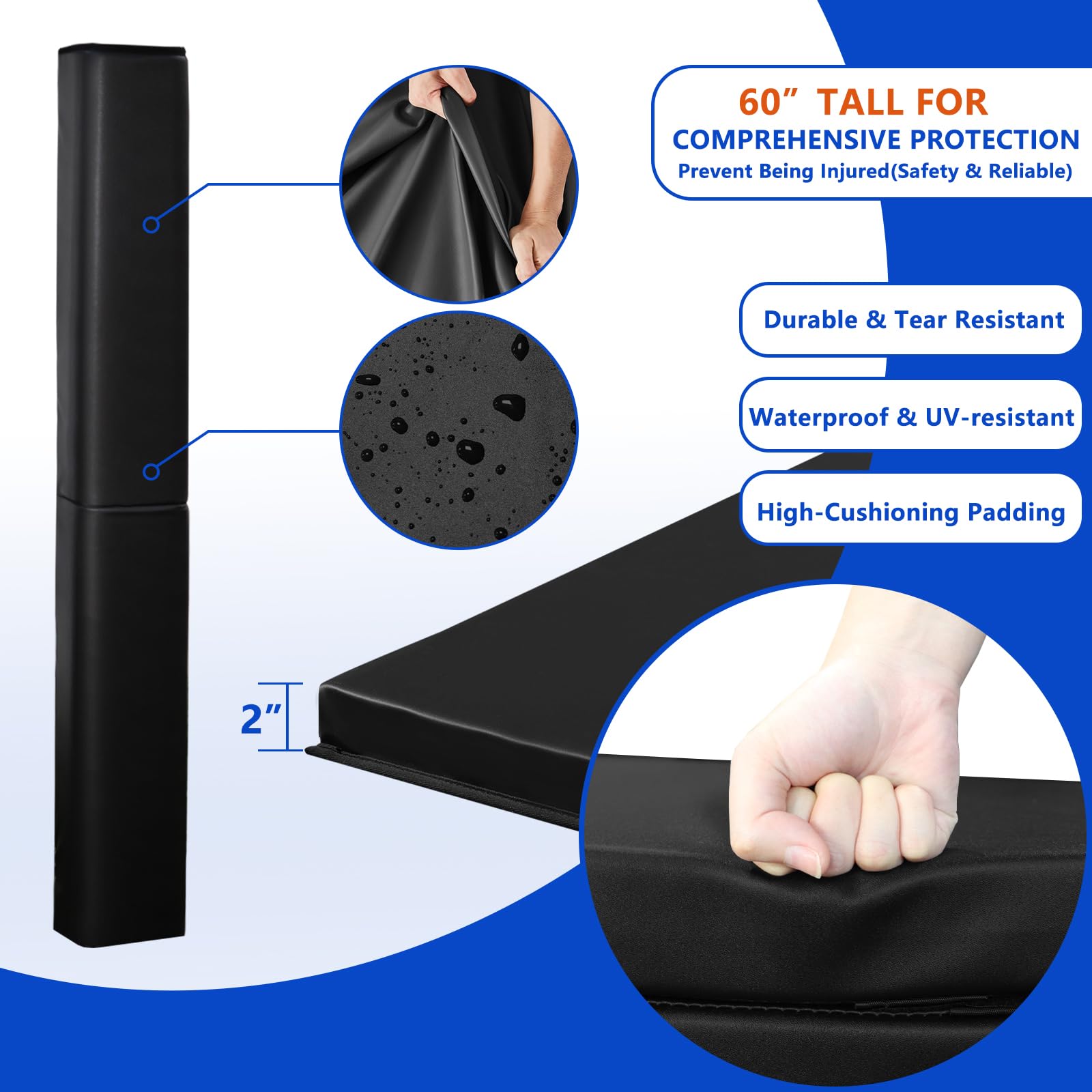 Heavy Duty Square Basketball Pole Pads - Waterproof & UV-Resistant Padding for 4x4, 5x5, 6x6, 6x8 & 8x8 Outdoor Poles - Durable Protection for Basketball Hoops, Playgrounds & Sports Courts