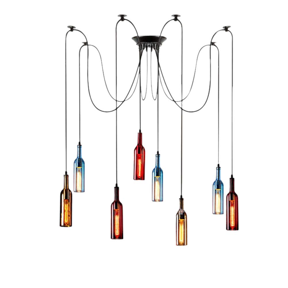 Vintage LED Glass Beer Bottle Chandelier - Retro Island Pendant Light Fixture for Kitchen, Bar & Restaurant Decor - Easy to Install Ceiling Lighting (Type C) - Perfect for Dining Room, Loft & Shop Ambiance