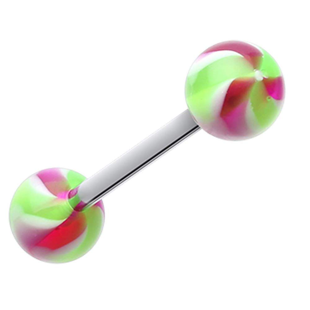 Stylish Covet Jewelry Pinwheel Stripe Acrylic Barbell Tongue Ring - Body Piercing Jewelry for Women & Men - Perfect for Parties, Concerts and Self-Expression