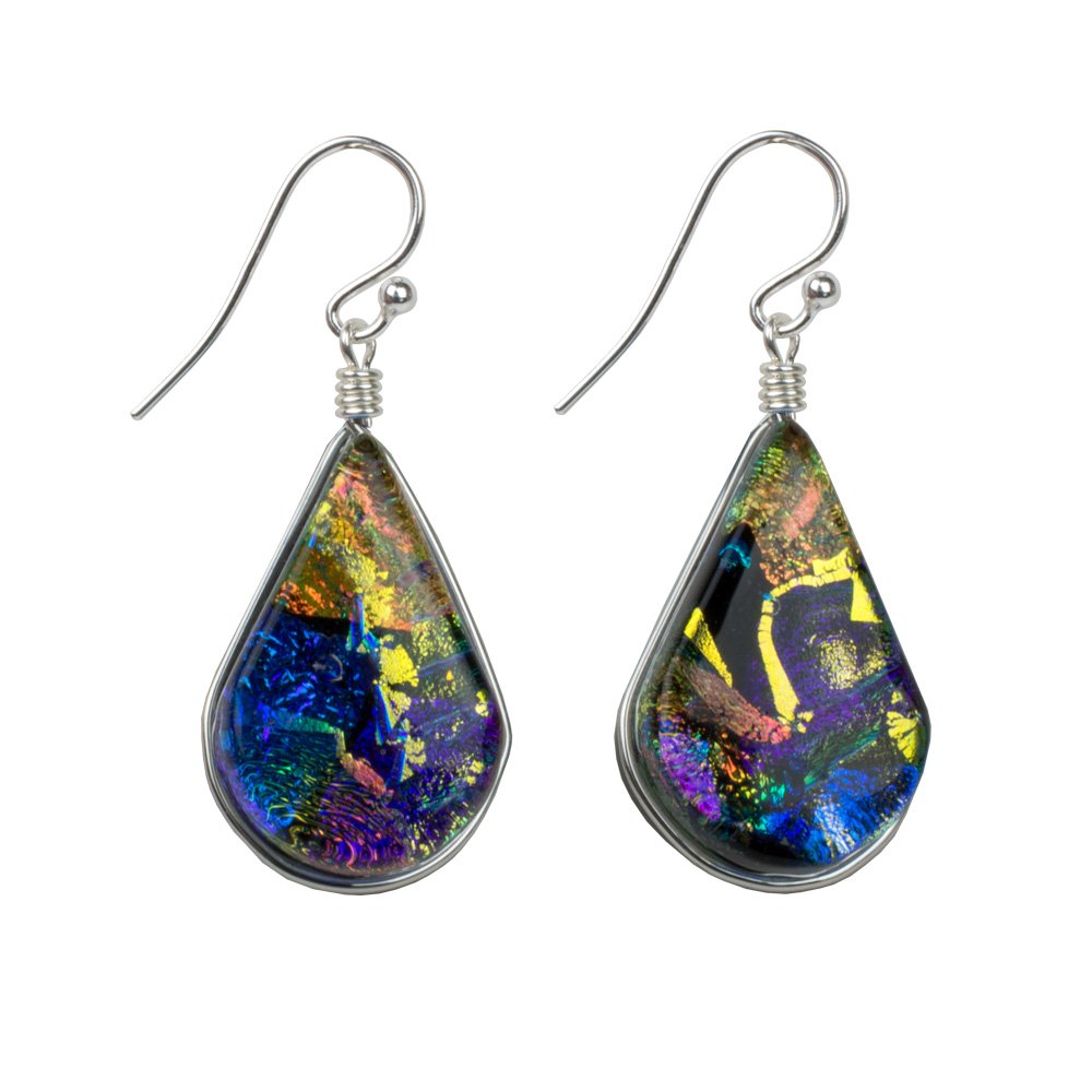 Rainbow Falls Earrings - Hypoallergenic Nickel-Free Dichroic Glass Dangle Earrings | Handmade in USA | Perfect for Weddings, Parties & Special Occasions