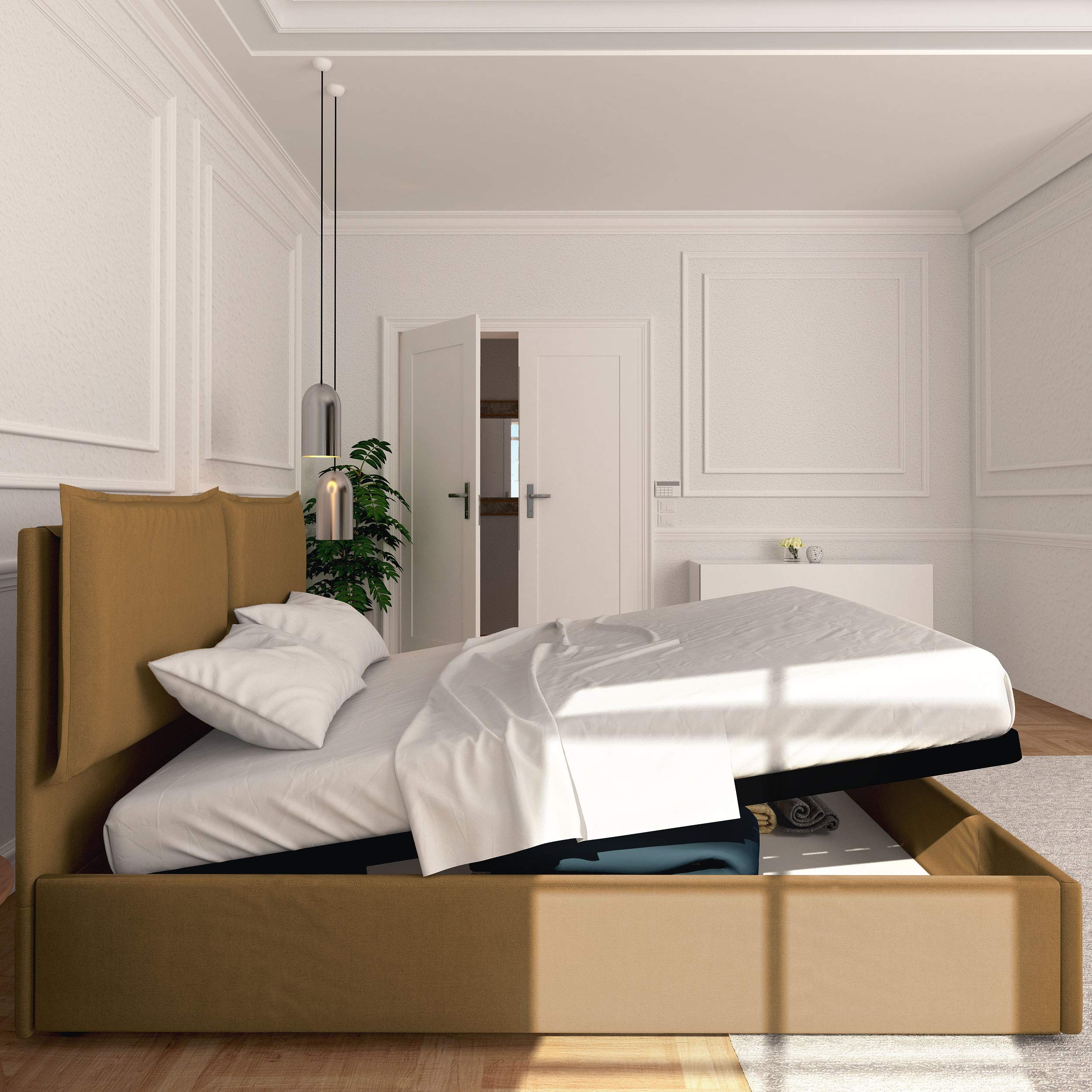 Baldiflex Licia Queen Size Bed Frame with Upholstered Headboard & Slatted Base - 160x190cm Synthetic Leather Platform Bed with Storage, Perfect for Master Bedroom & Guest Room