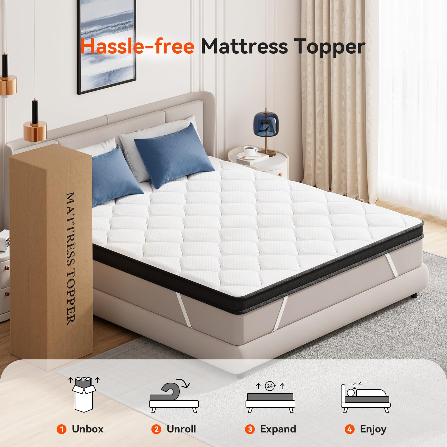 3 Inch Multi-Layer Memory Foam Mattress Topper Twin XL - High Density Gel Infused Cooling Mattress Pad for Back Pain Relief & Body Support - Medium Firm Bed Topper for Side, Back & Stomach Sleepers - Perfect for Guest Beds, Dorms & Home Use