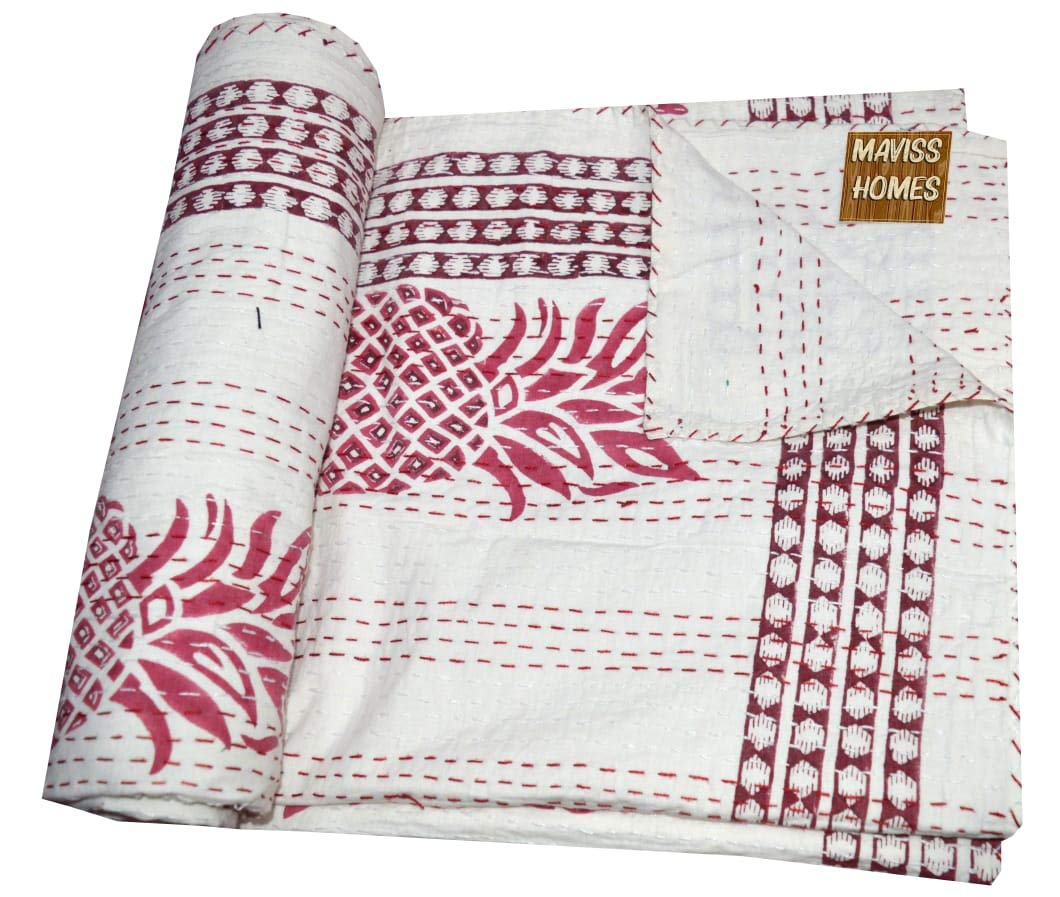 Handmade Indian Kantha Quilt - Lightweight Soft Cotton Gudari Throw Blanket & Bedspread | Ethnic Boho Home Decor for Bedroom, Sofa, or Travel | Perfect Gift for Housewarming & Weddings