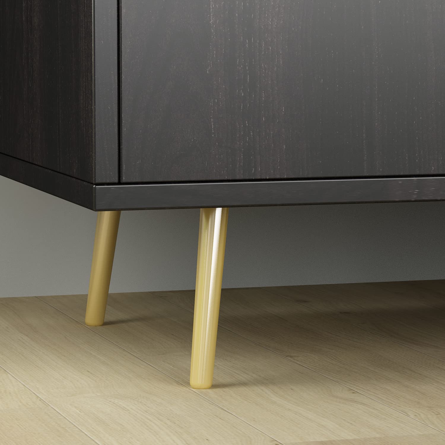 Modern TV Stand for 75 Inch TVs - Entertainment Center with 2 Doors & 2 Open Shelves, Gold Metal Legs - Black Brown TV Console Table (69”L x 15.6”W x 22.4”H) - Perfect for Living Room & Bedroom Home Theater Setup