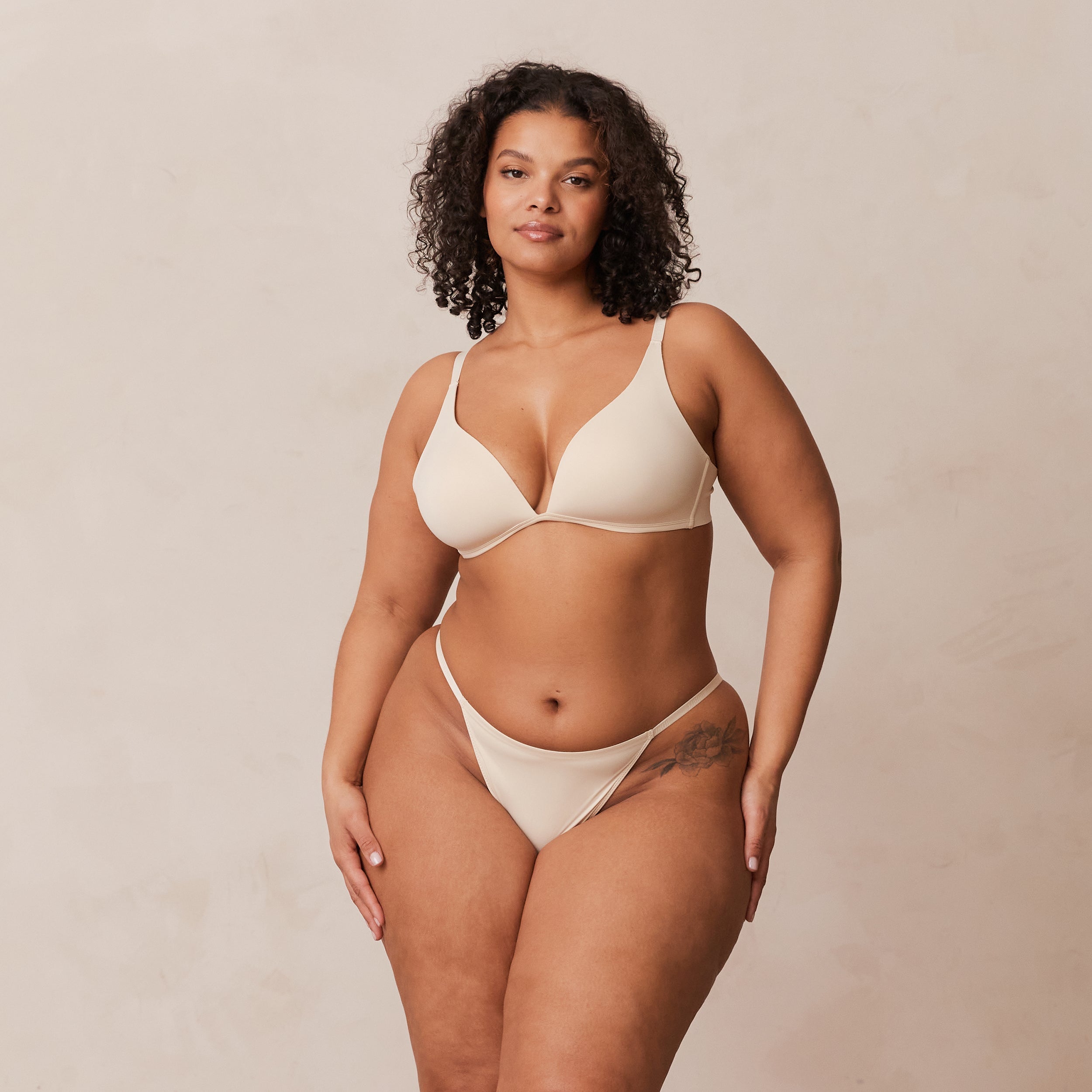 Light Non-Wired Plunge T-Shirt Bra in Latte - Comfortable Seamless Support for Everyday Wear & Layering Under Clothes