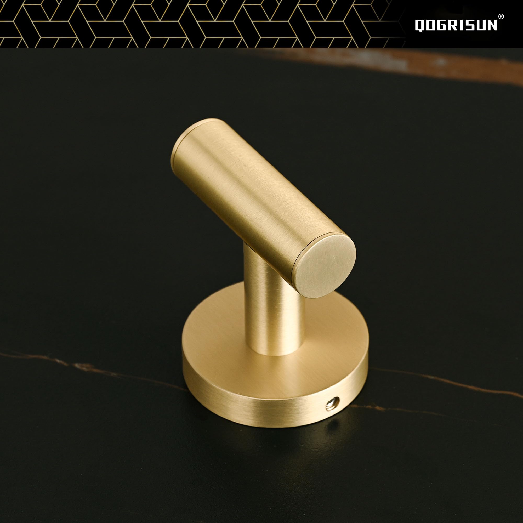 QOGRISUN Heavy Duty Brass Towel Hook - Gold Wall Mounted Coat Hook for Bathroom, Bedroom & Entryway - Modern Brushed Brass Door Hanger for Towels, Robes & Clothes (1 Pack) - Perfect for Spa, Hotel & Home Decor