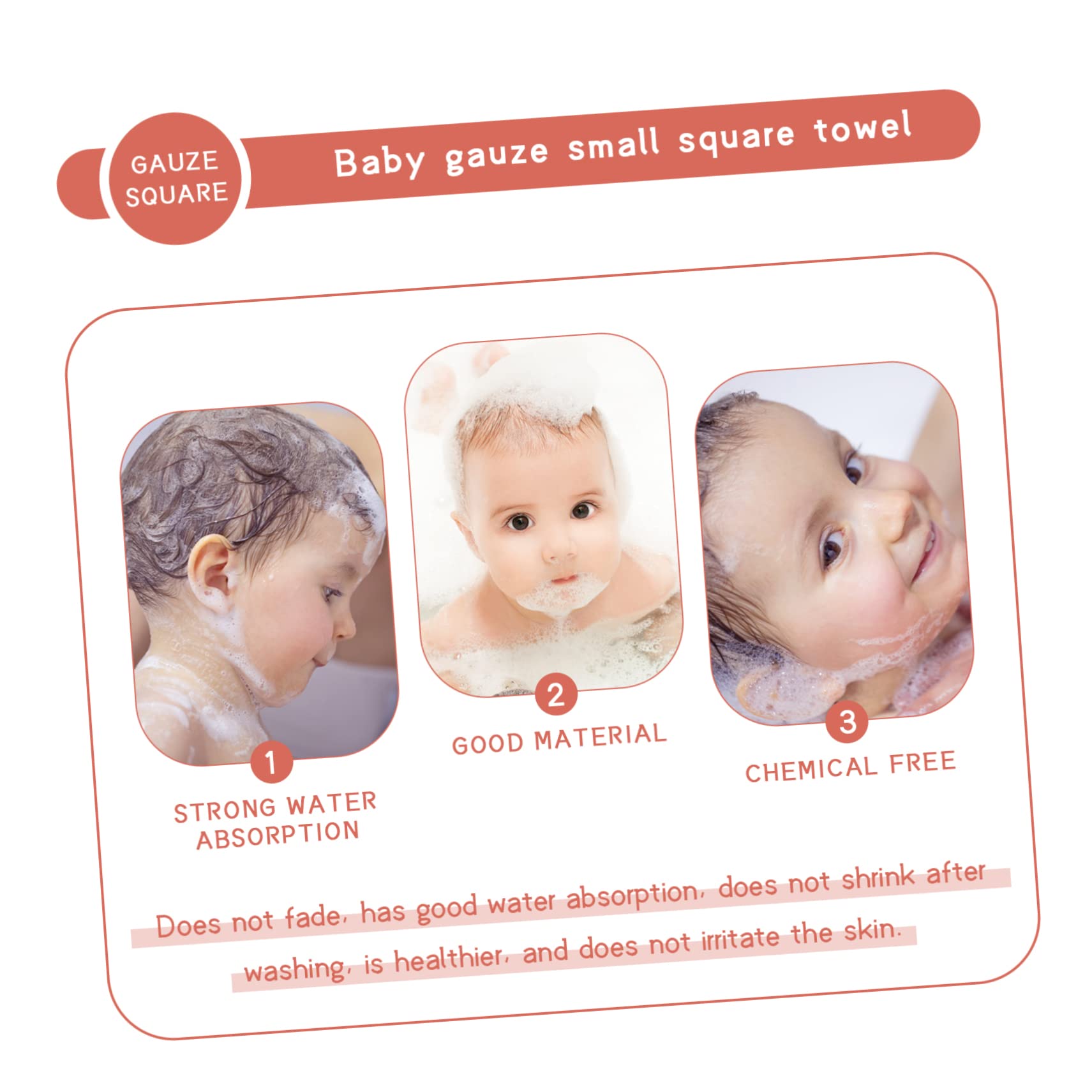VICASKY 10 Pack Small Square Gauze Bandana Bibs - Soft Absorbent Cotton Towels for Babies & Toddlers (Red) - Perfect for Drooling, Feeding, and Messy Playtime