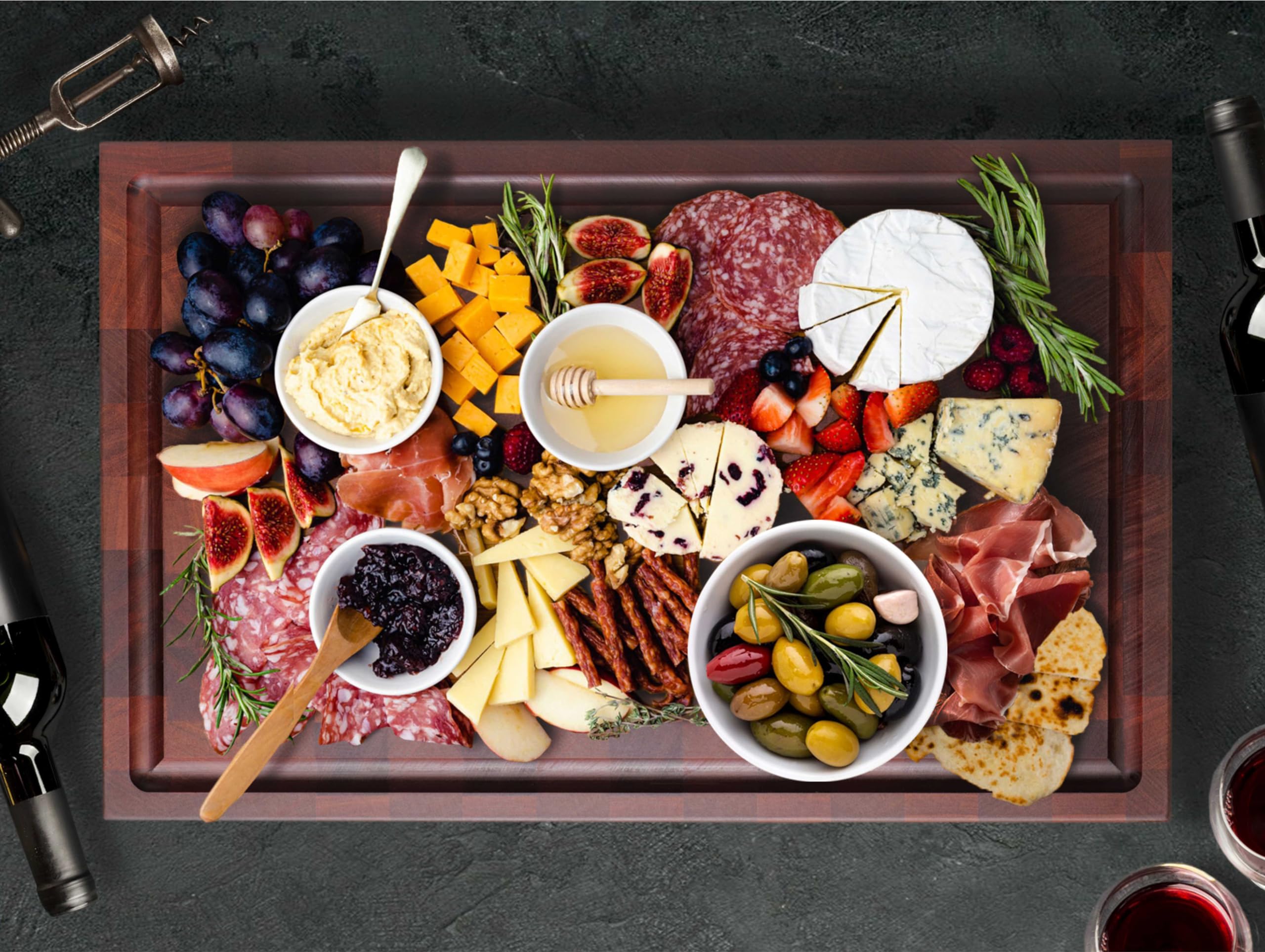 Premium Handmade Reversible End Grain Mahogany Cutting Board - Heavy Duty Chopping Block with Non-Slip Feet, Juice Groove & Built-in Handles - Perfect for Meat, Cheese, Vegetables & Charcuterie - Ideal for Kitchen, BBQ, Camping & Outdoor Cooking (22