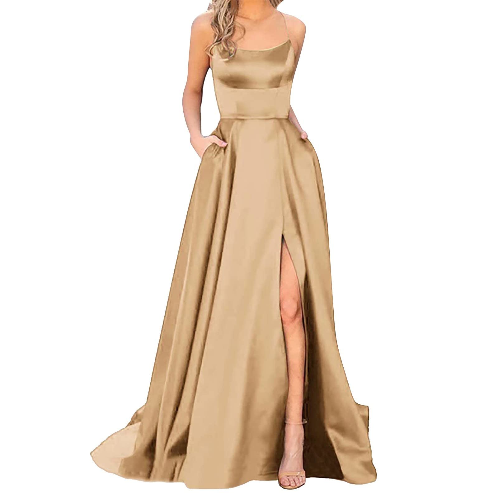 Elegant Backless Long Prom Dresses for Women - Crisn Satin Spaghetti Strap Formal Gown Plus Size - Perfect for Homecoming, Evening Parties & Special Occasions