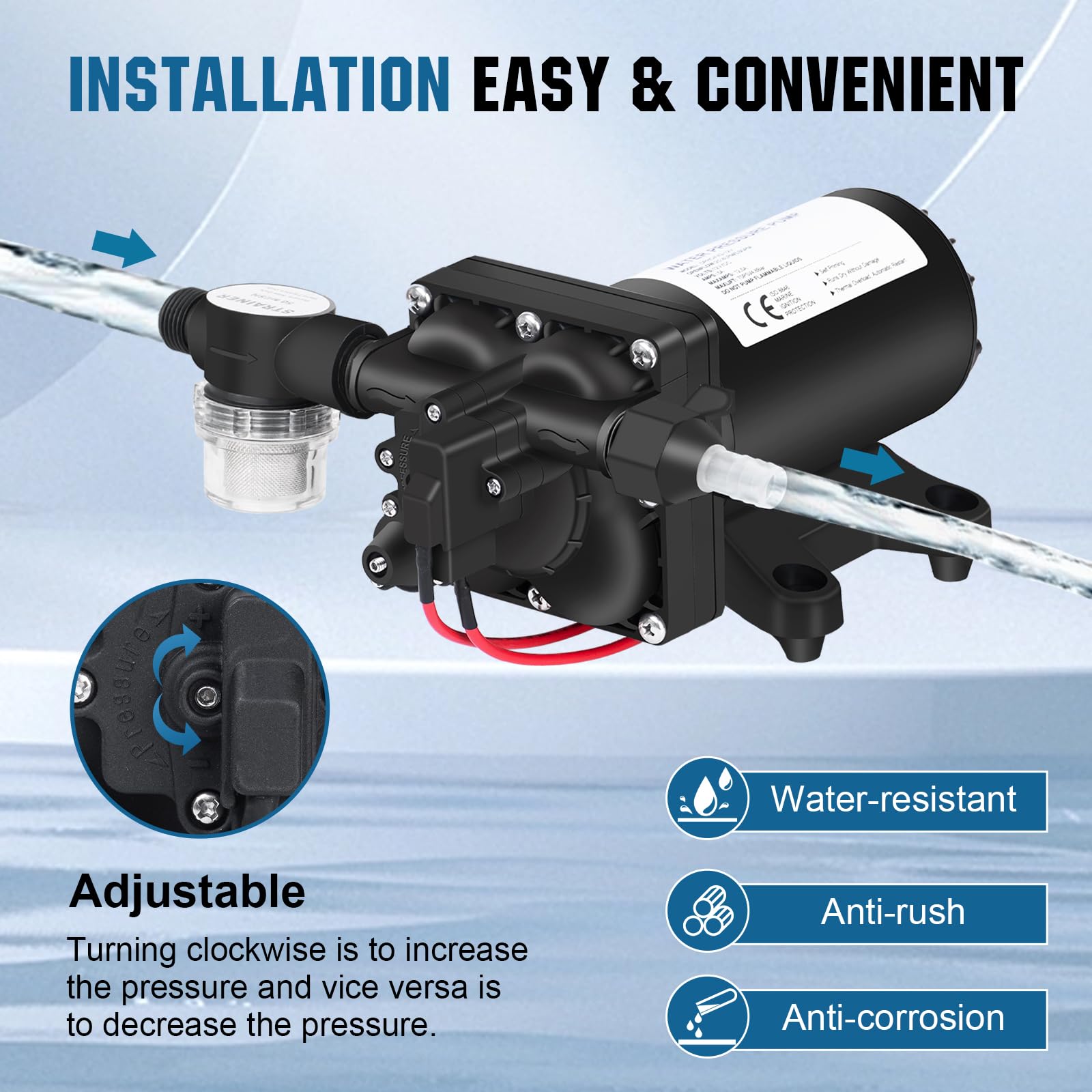 ECO-WORTHY Upgraded 12V RV Water Diaphragm Pump - 5.5GPM 70PSI, 12 Volt Fresh Water Pressure Pump On Demand for RV, Yacht, Marine, Shower, Garden & Kitchen Use - Perfect for Off-Grid Living, Camping & Outdoor Water Supply