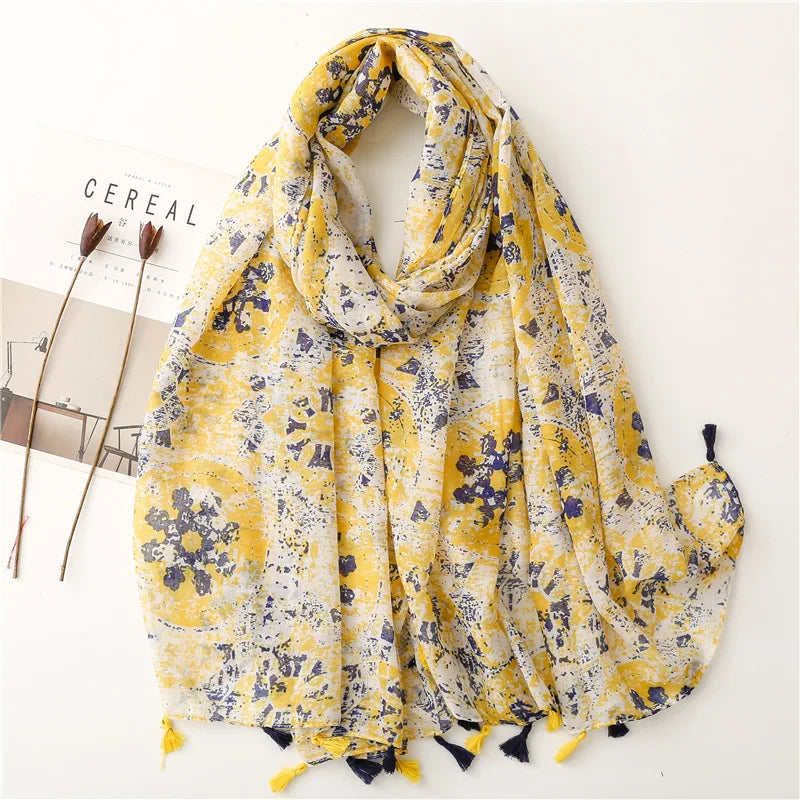 2023 Fashion Paisley Abstract Floral Tassel Viscose Shawl Scarf - Women's Lightweight Pashmina Wrap Stole & Muslim Hijab (180x90cm) - Perfect for Daily Wear, Office, Parties & Prayer